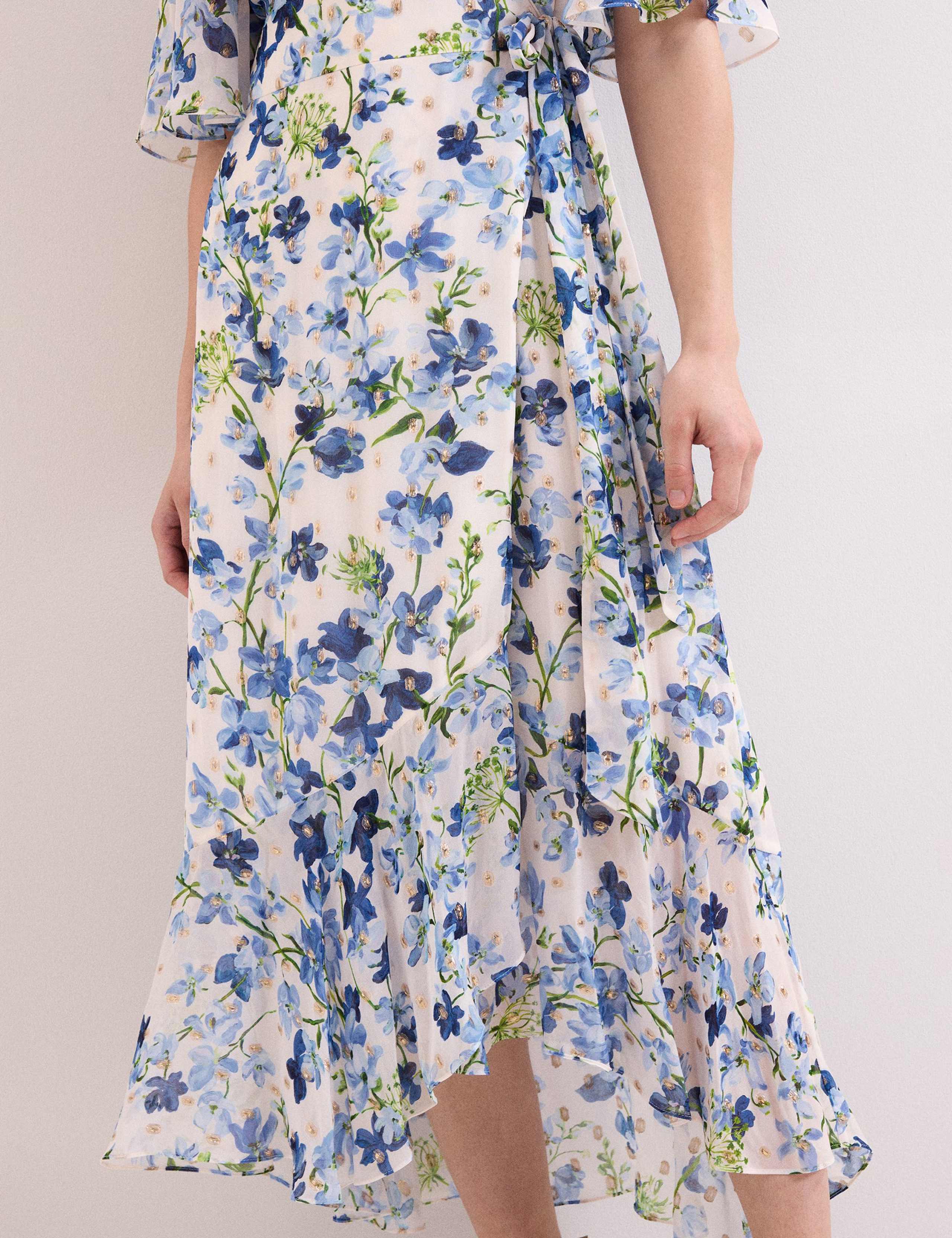 Chiffon Floral V-Neck Midi Wrap Dress 6 of 7