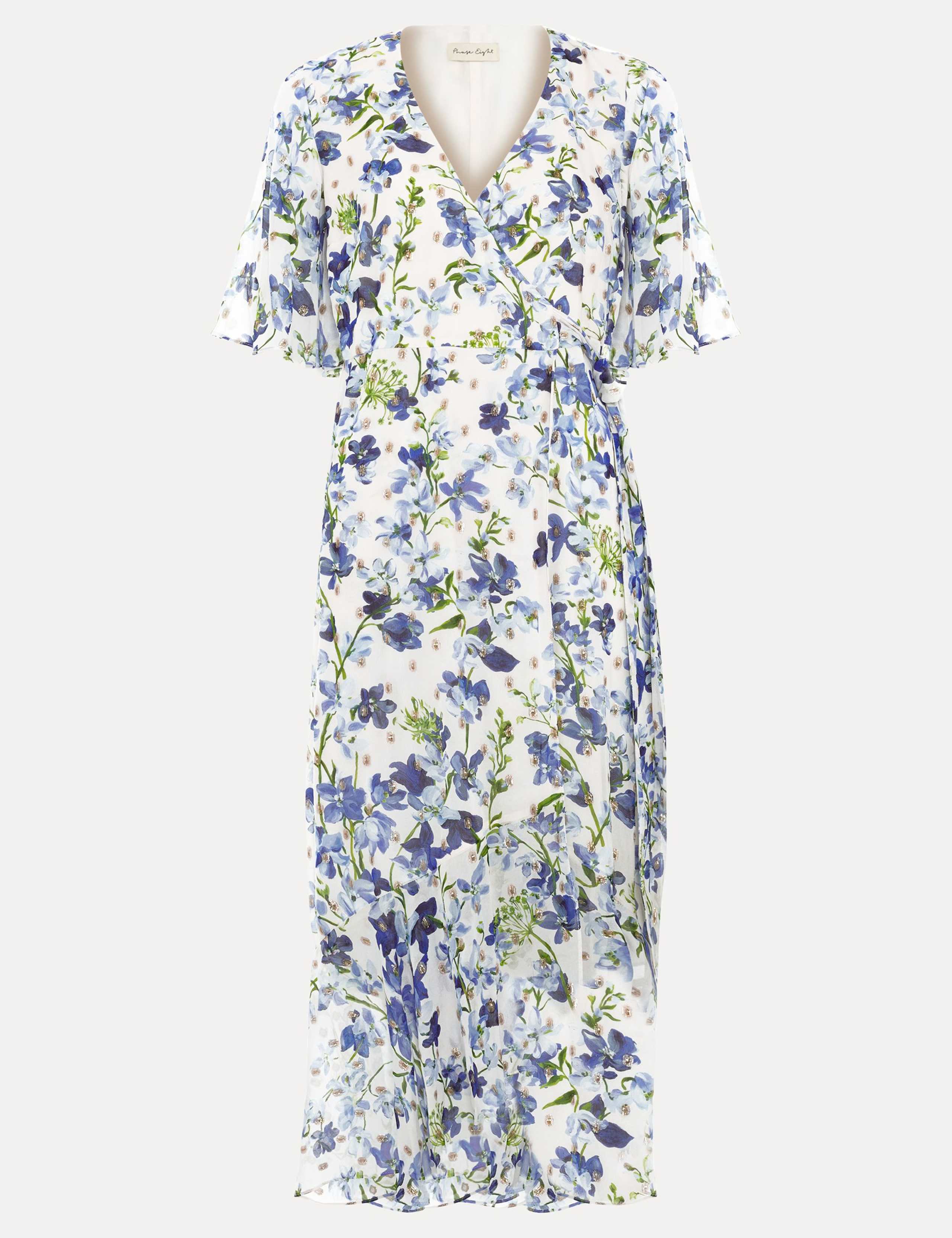 Chiffon Floral V-Neck Midi Wrap Dress 2 of 7