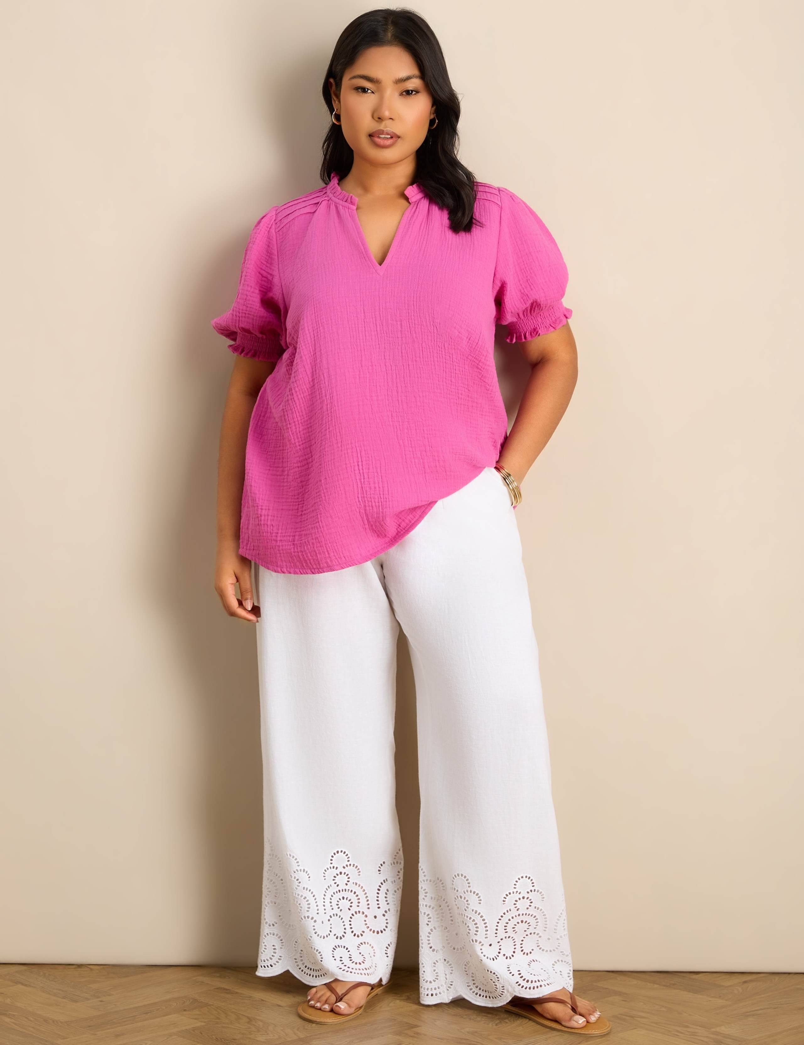 Pure Cotton Textured Ruffle Shirred Blouse 2 of 7