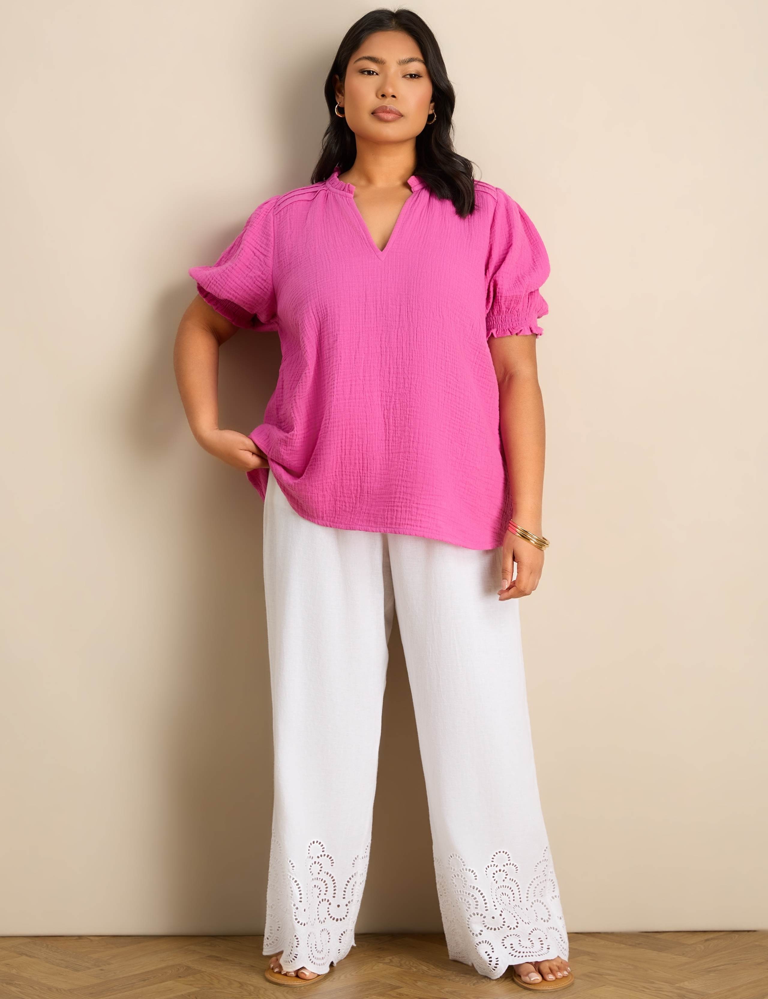 Pure Cotton Textured Ruffle Shirred Blouse 3 of 7