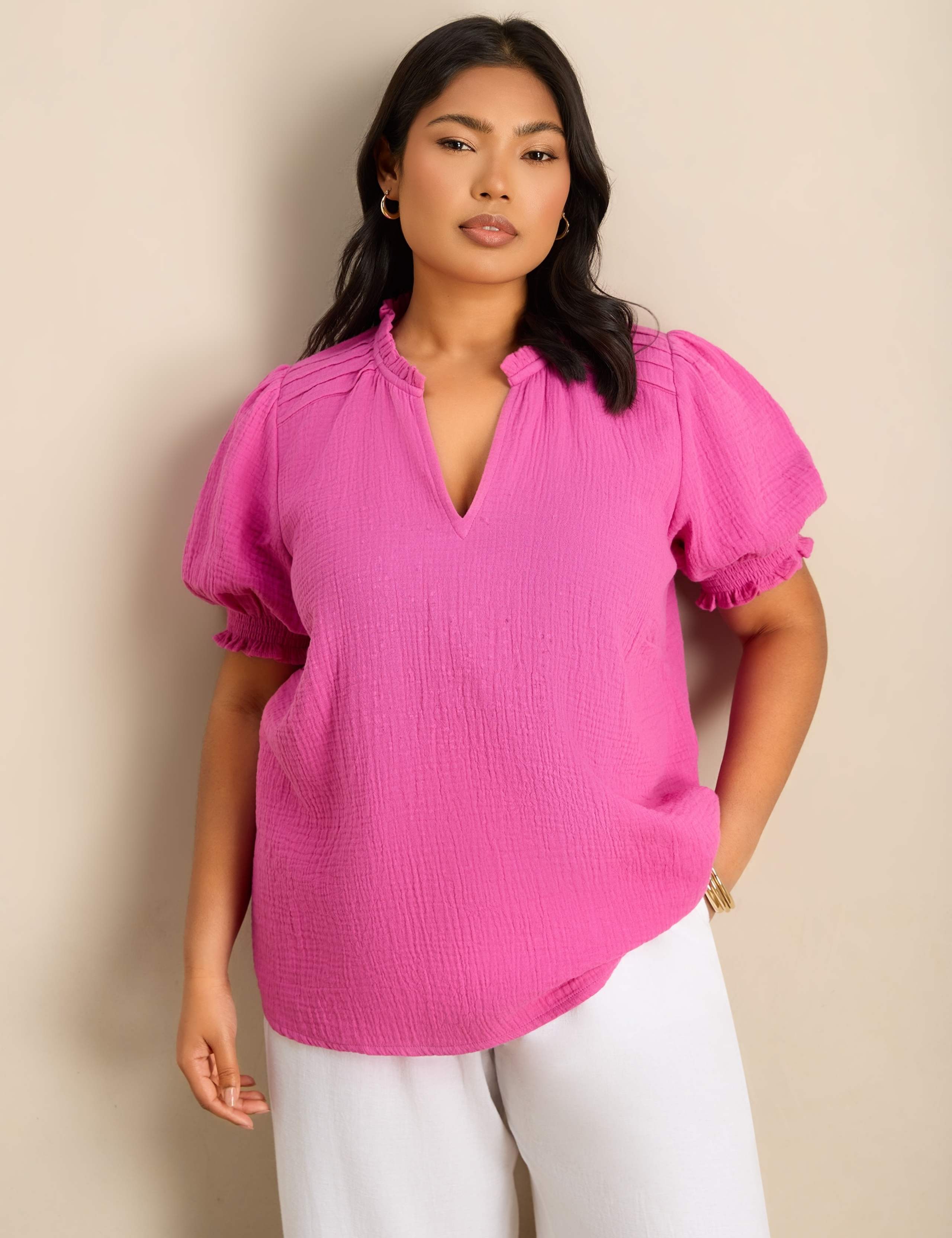Pure Cotton Textured Ruffle Shirred Blouse 4 of 7