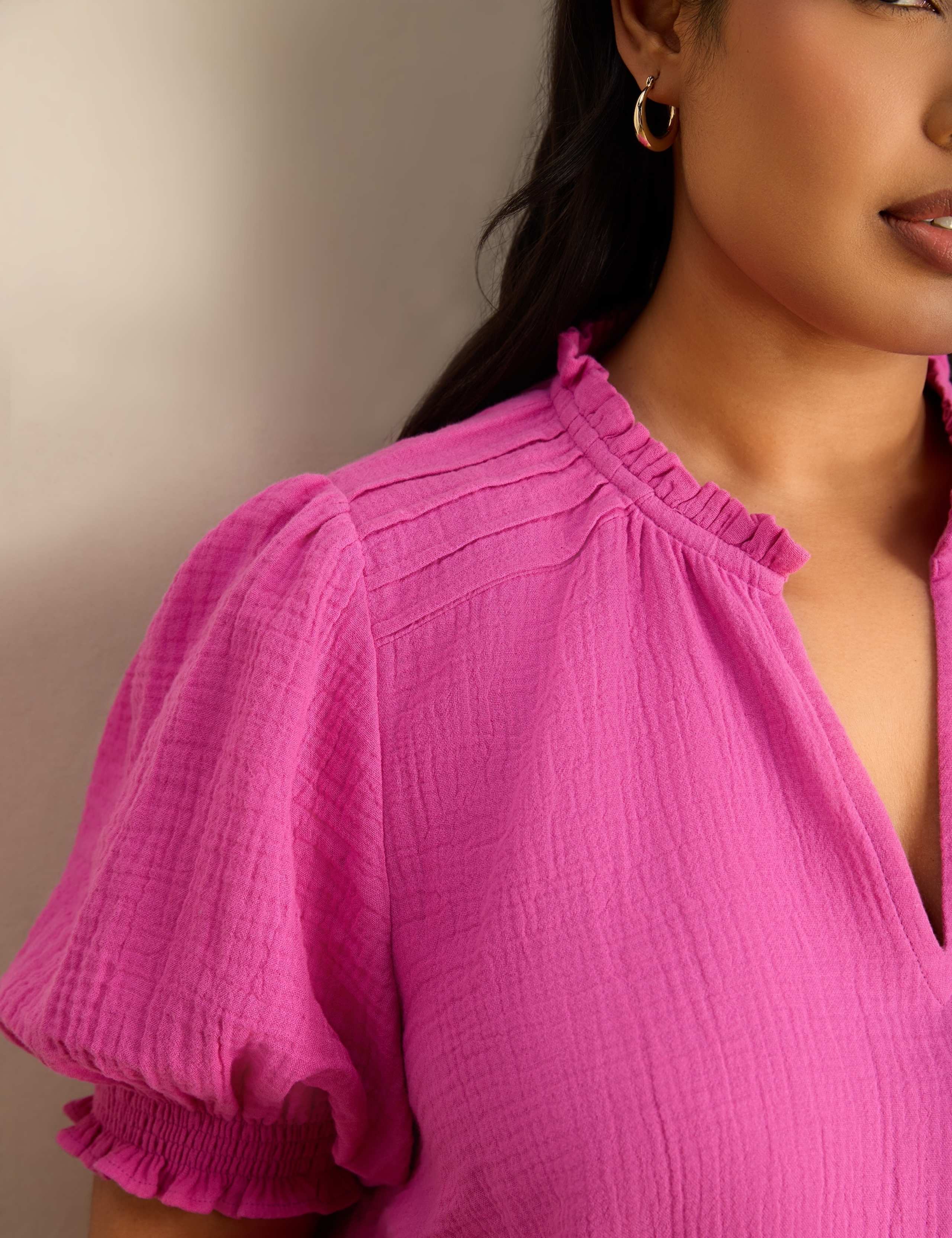 Pure Cotton Textured Ruffle Shirred Blouse 5 of 7