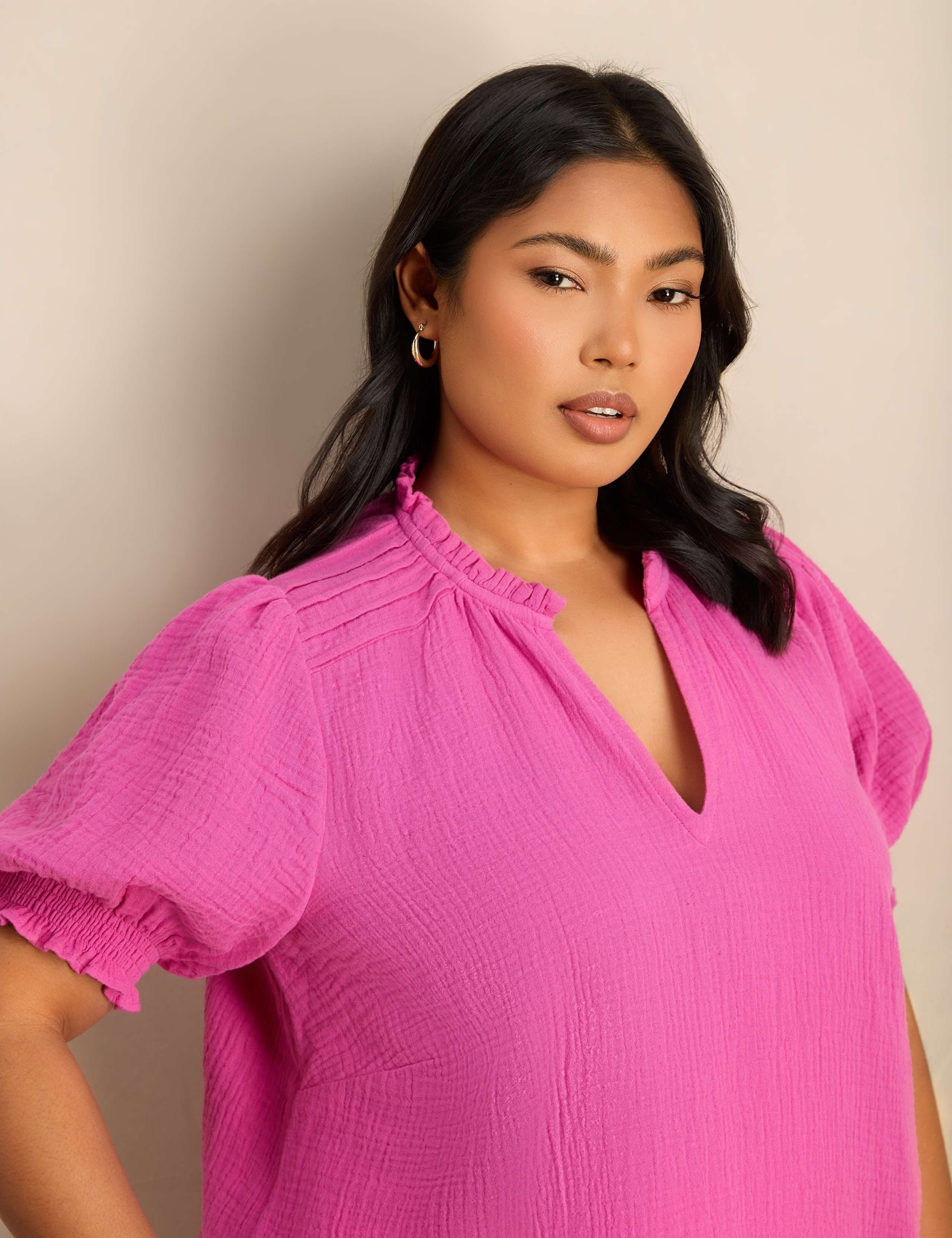 Pure Cotton Textured Ruffle Shirred Blouse 6 of 7
