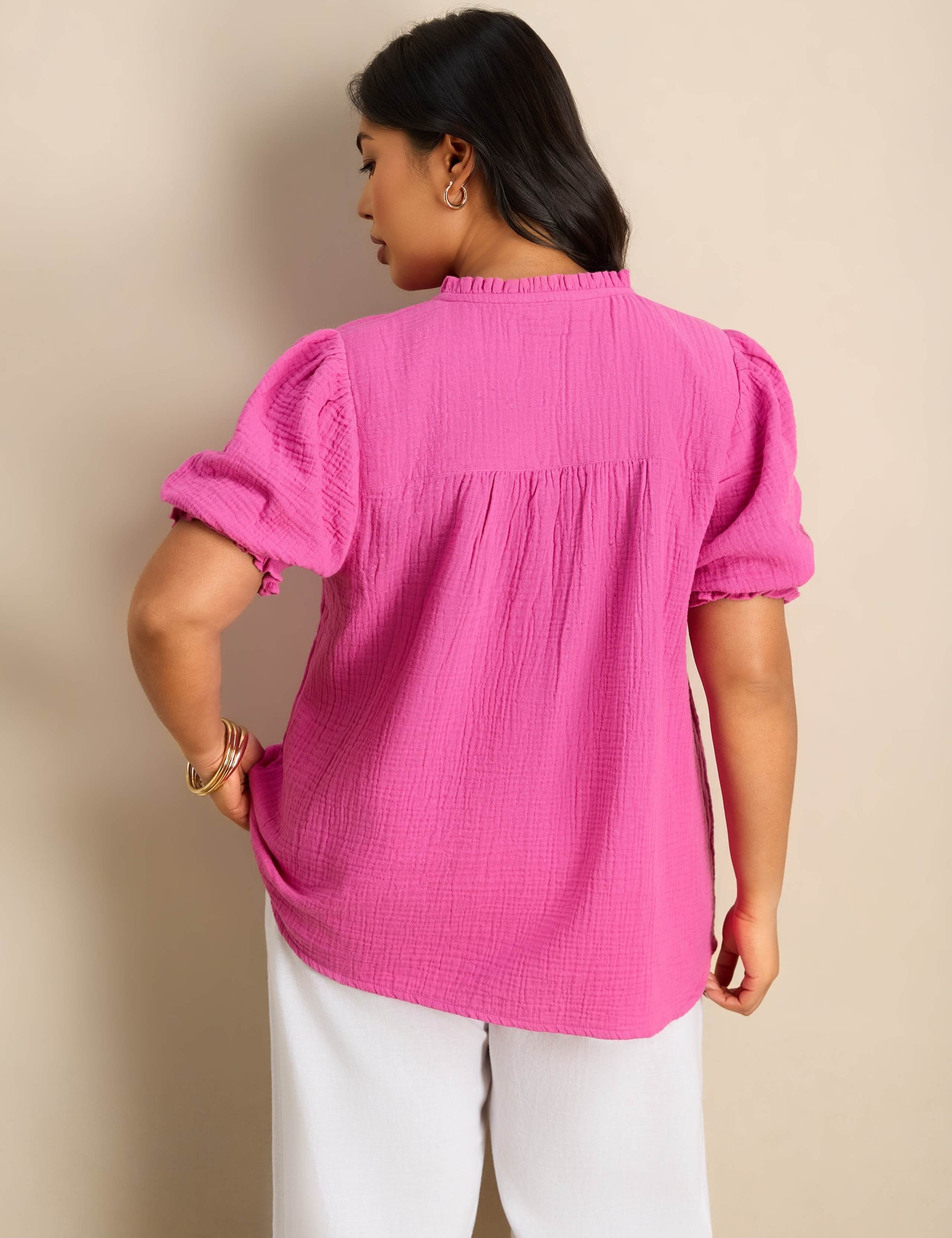 Pure Cotton Textured Ruffle Shirred Blouse 7 of 7