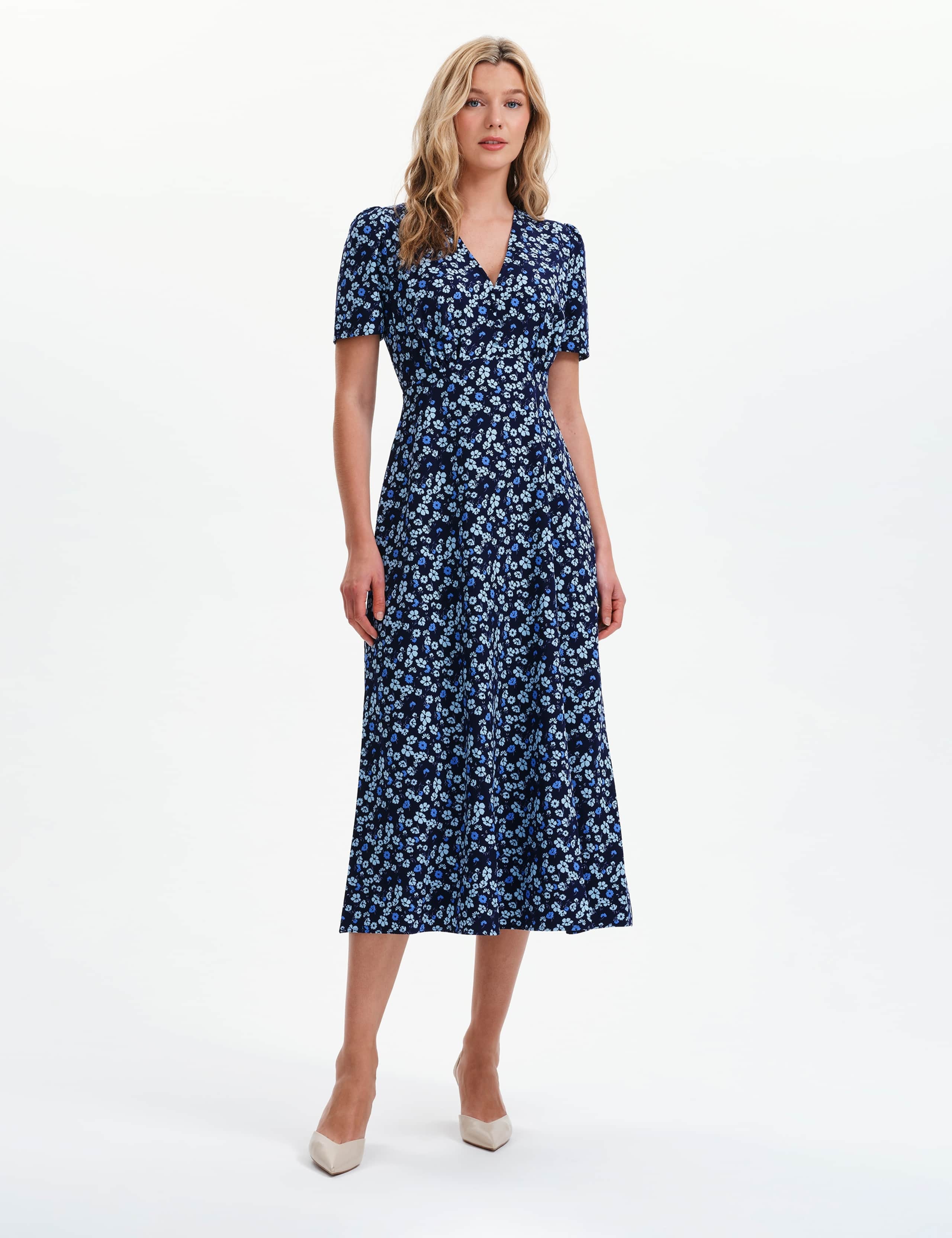 Floral V-Neck Midi Waisted Dress 1 of 8