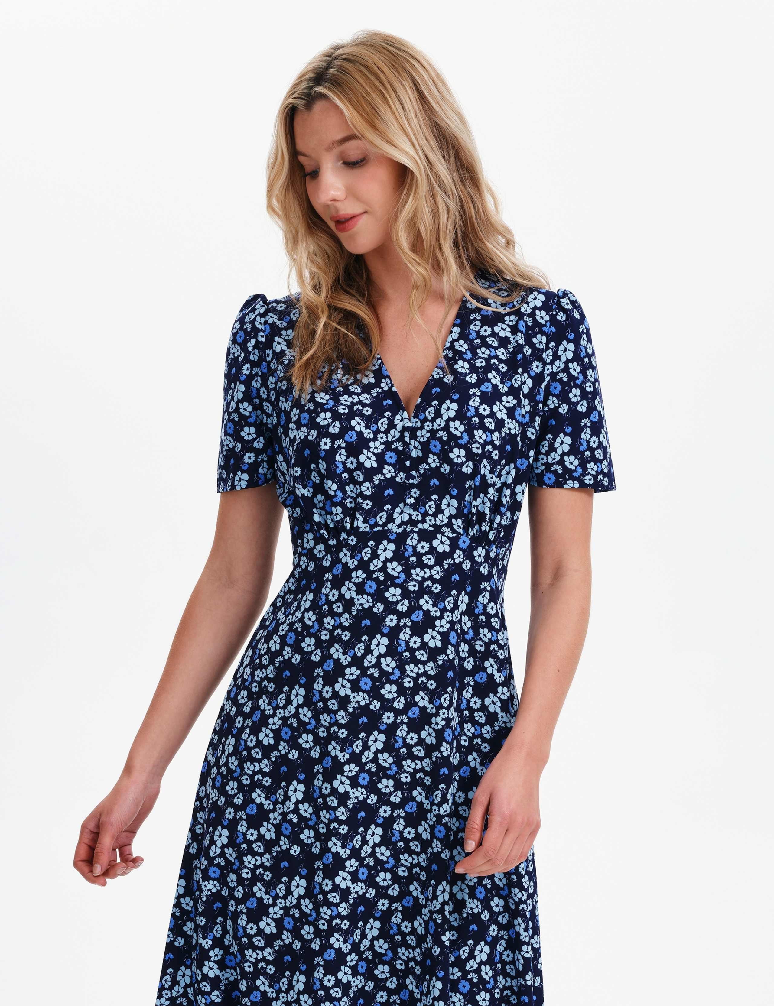 Floral V-Neck Midi Waisted Dress 3 of 8