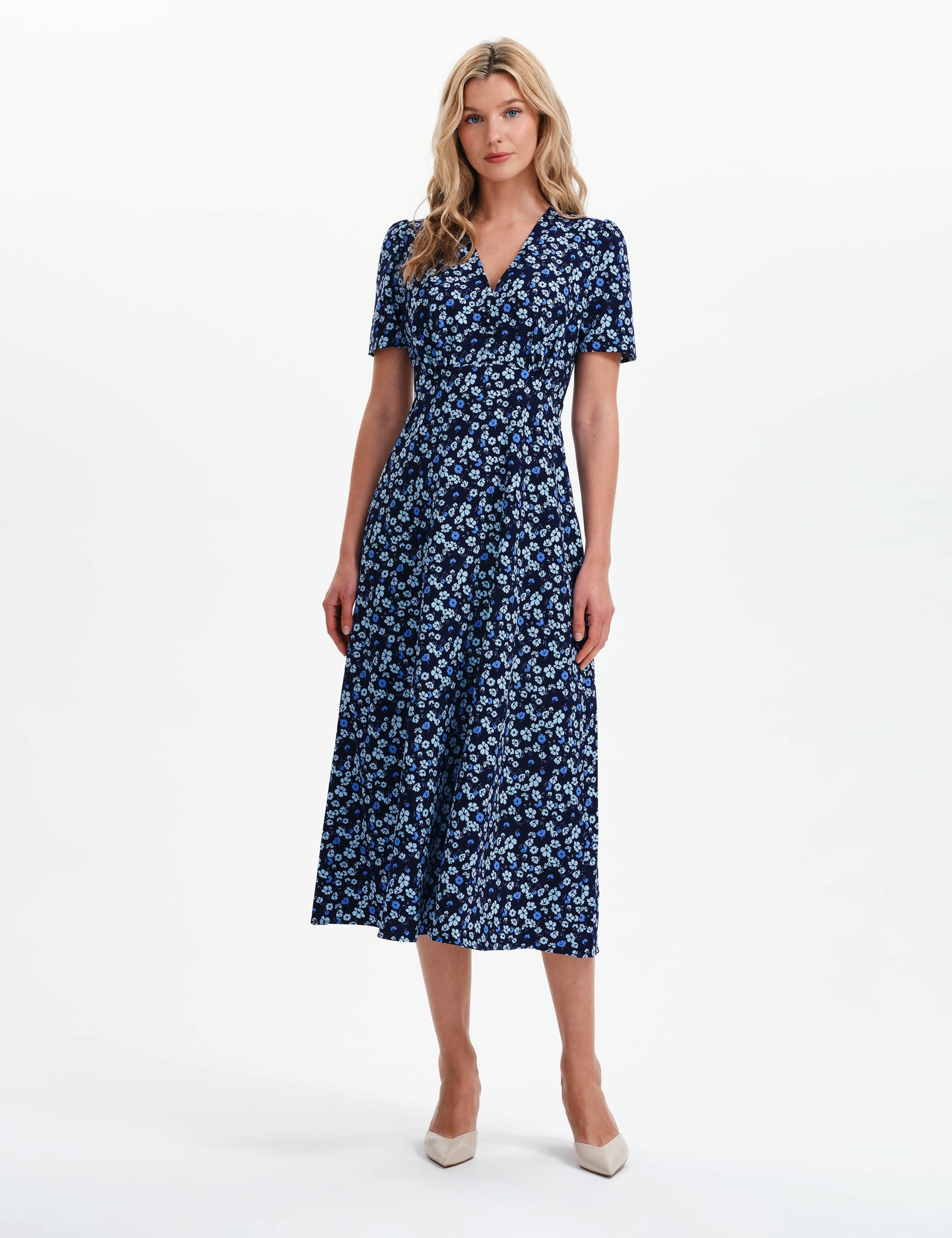 Floral V-Neck Midi Waisted Dress 4 of 8