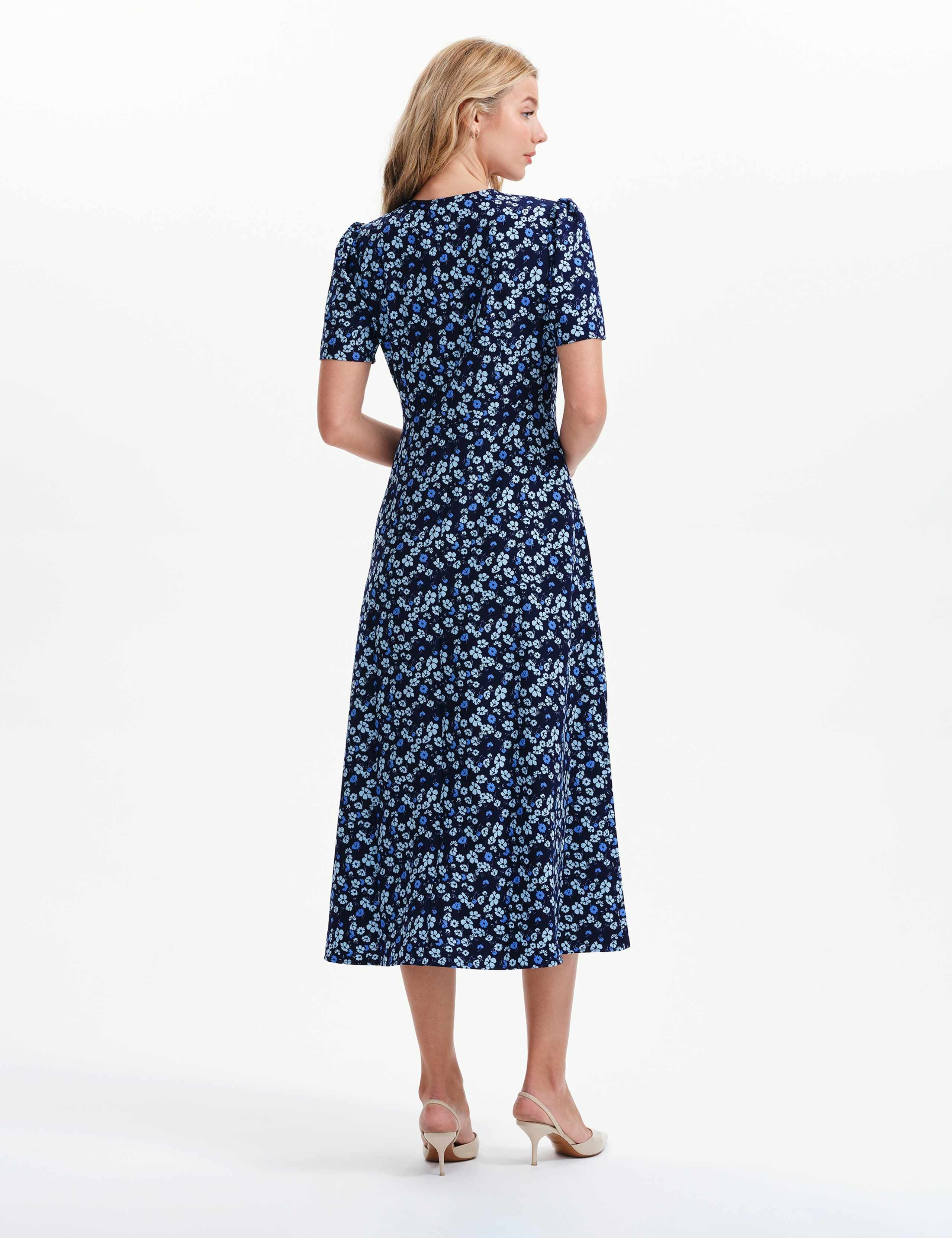 Floral V-Neck Midi Waisted Dress 5 of 8