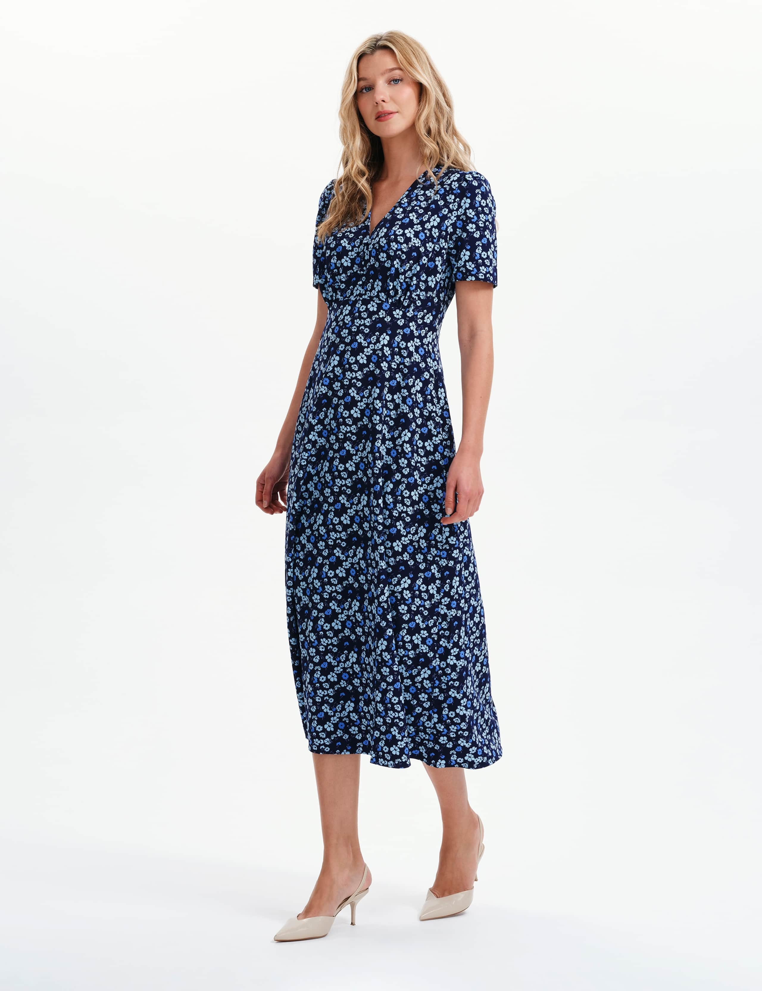 Floral V-Neck Midi Waisted Dress 7 of 8