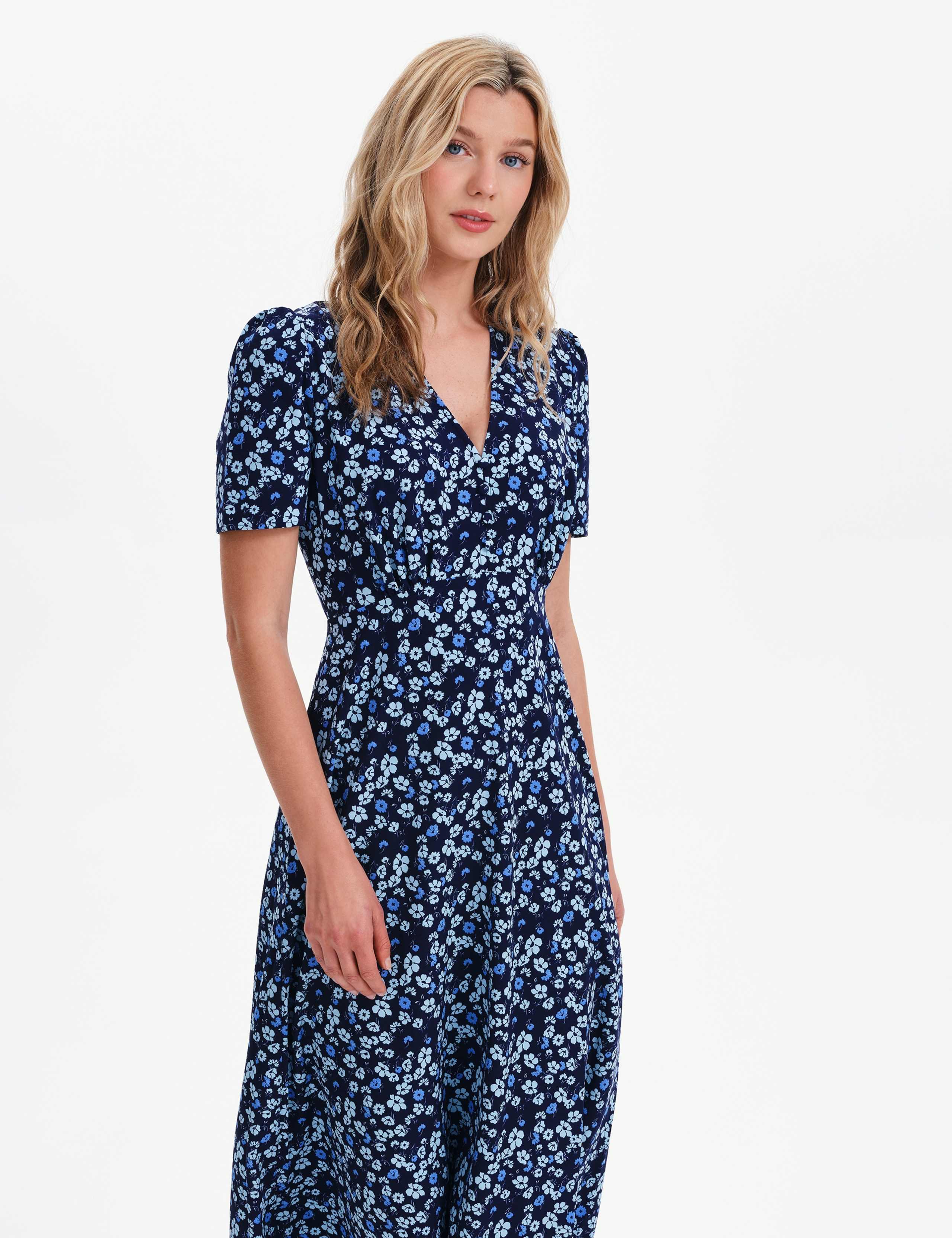 Floral V-Neck Midi Waisted Dress 8 of 8