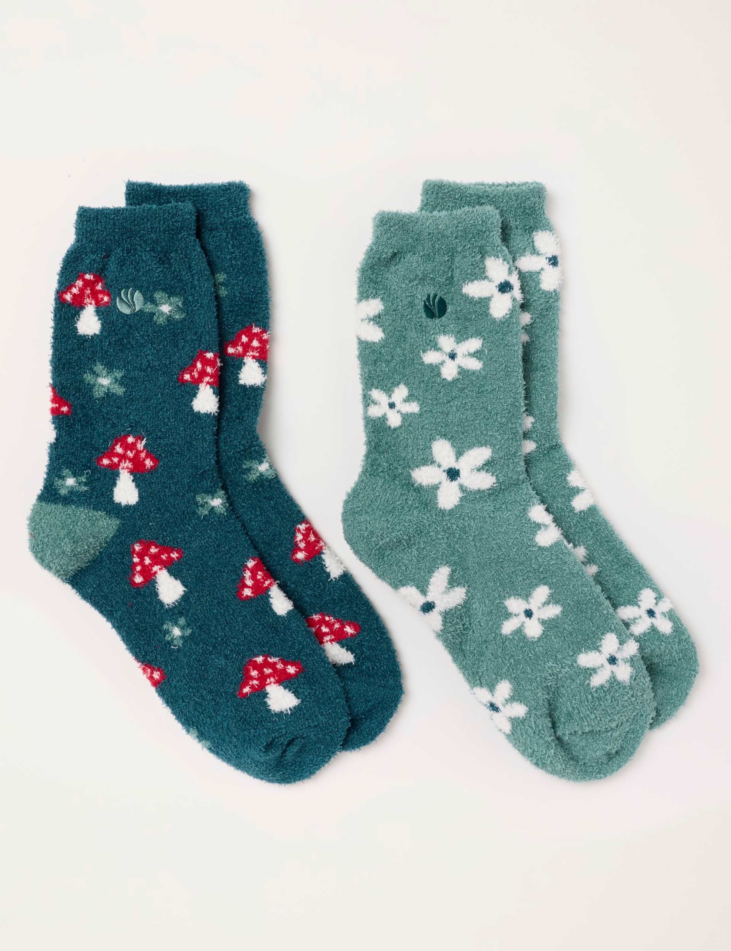 2 Pack Toadstool Floral Fluffy Socks 1 of 3