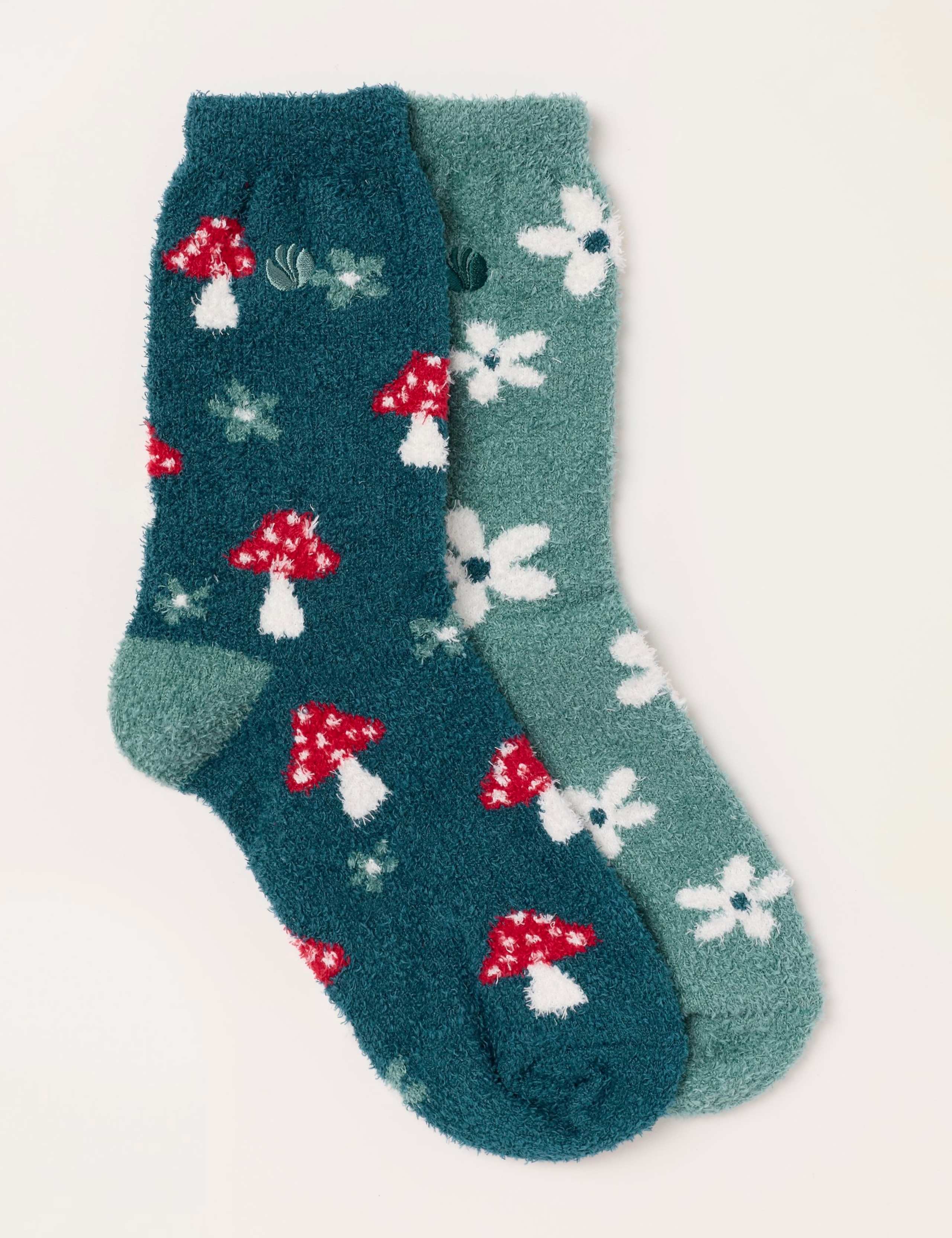 2 Pack Toadstool Floral Fluffy Socks 2 of 3