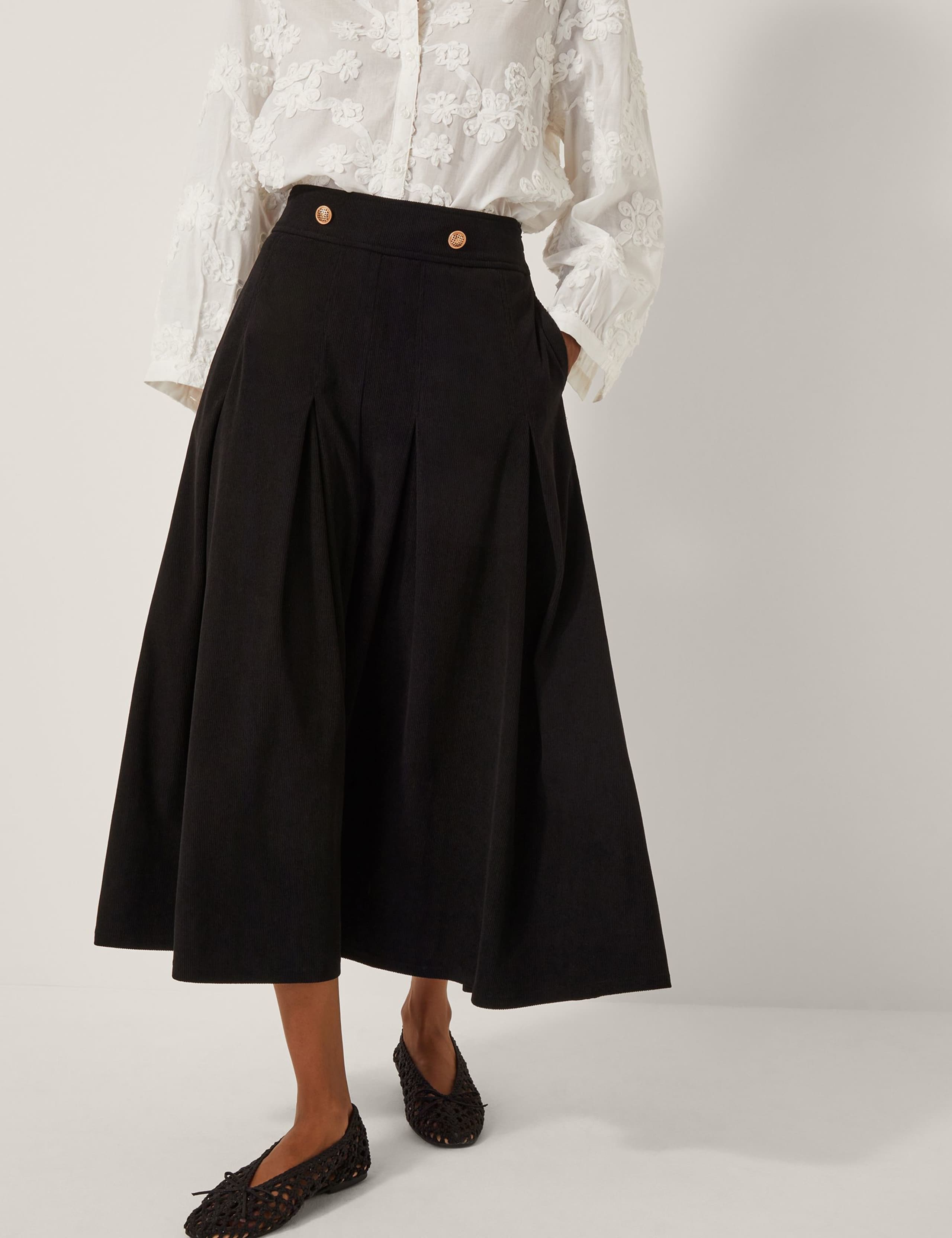 Cord Button Detail Midi A-Line Skirt 2 of 5