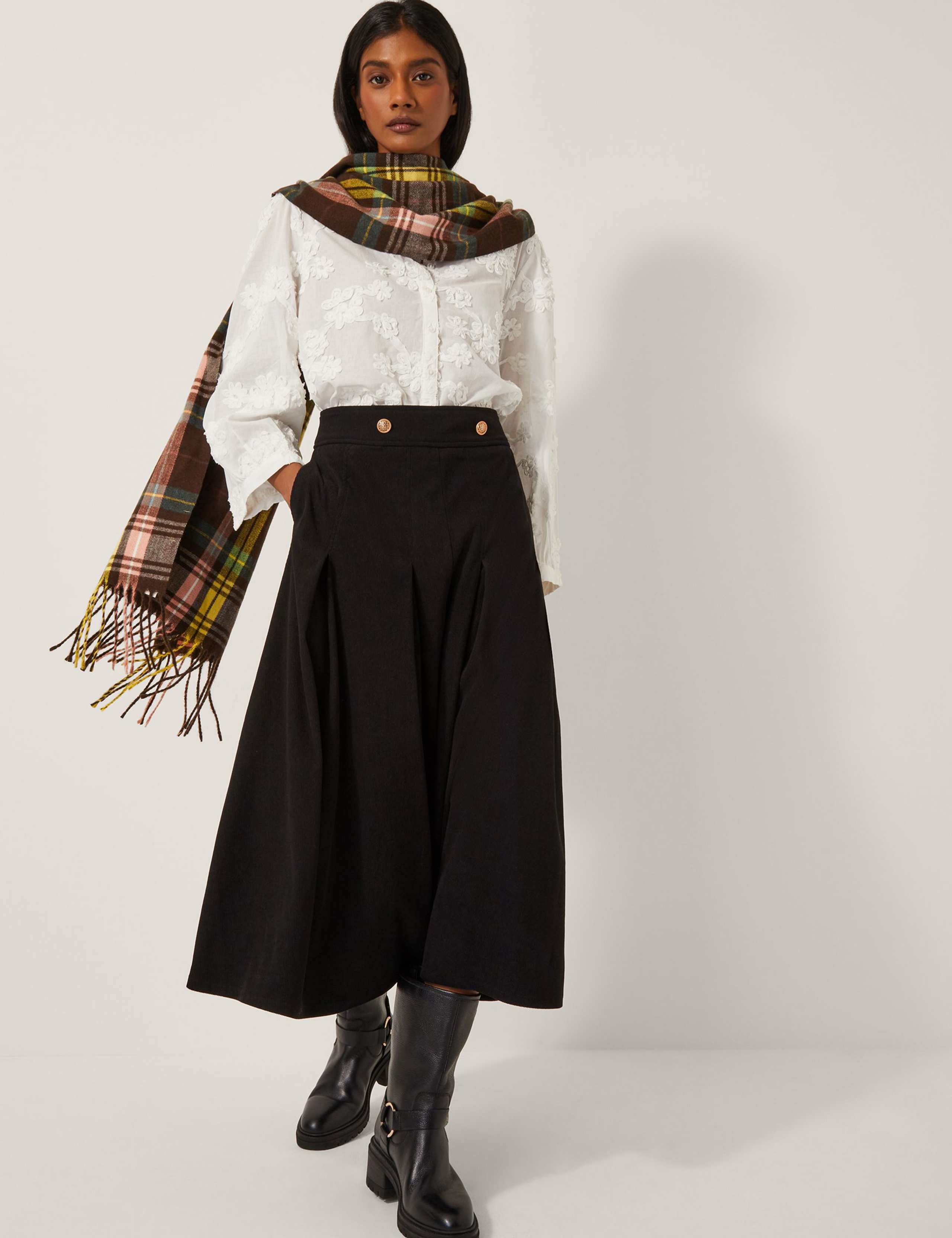 Cord Button Detail Midi A-Line Skirt 4 of 5