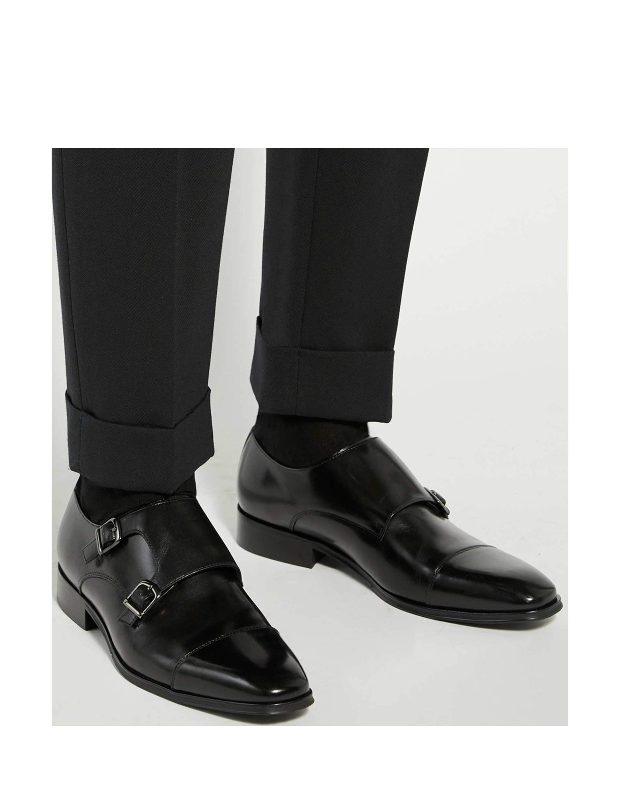 Wide Fit Leather Double Monk Strap Shoes 4 of 6