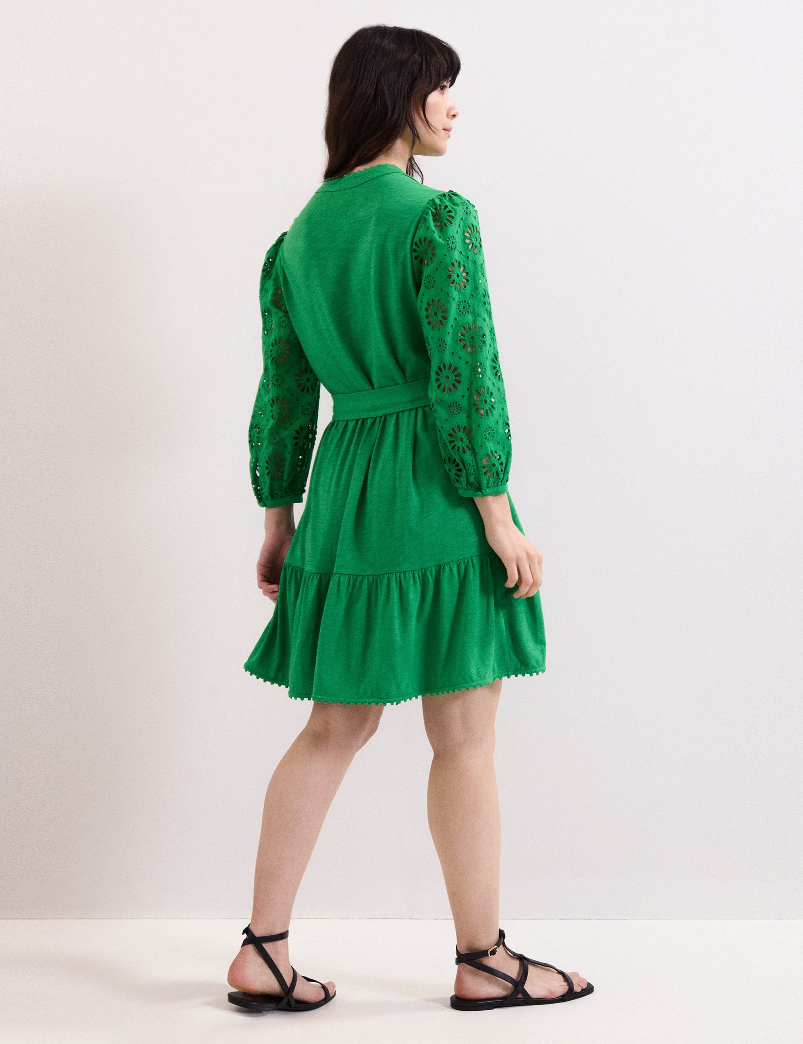 Cotton Blend Broderie V-Neck Mini Dress 3 of 6