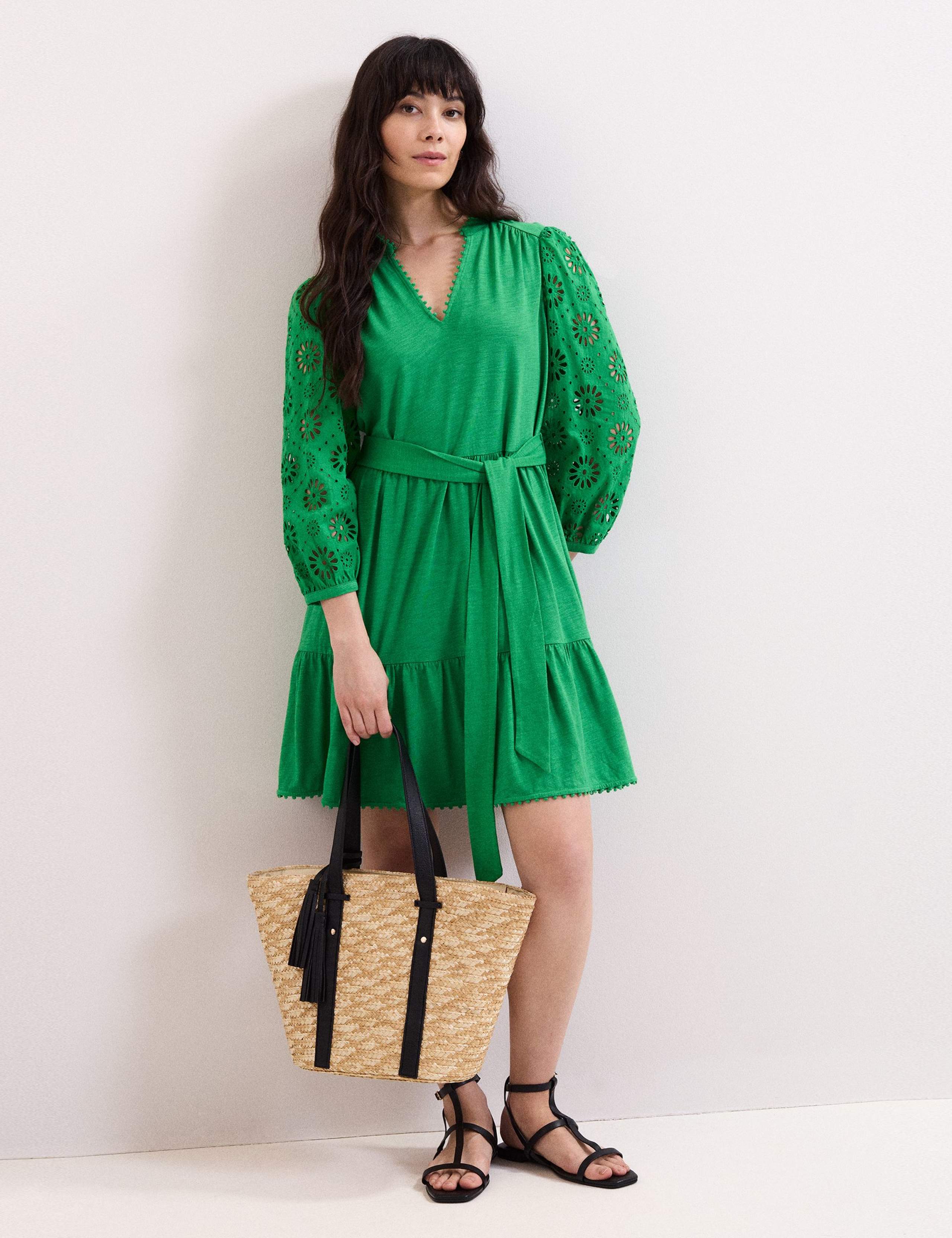 Cotton Blend Broderie V-Neck Mini Dress 4 of 6