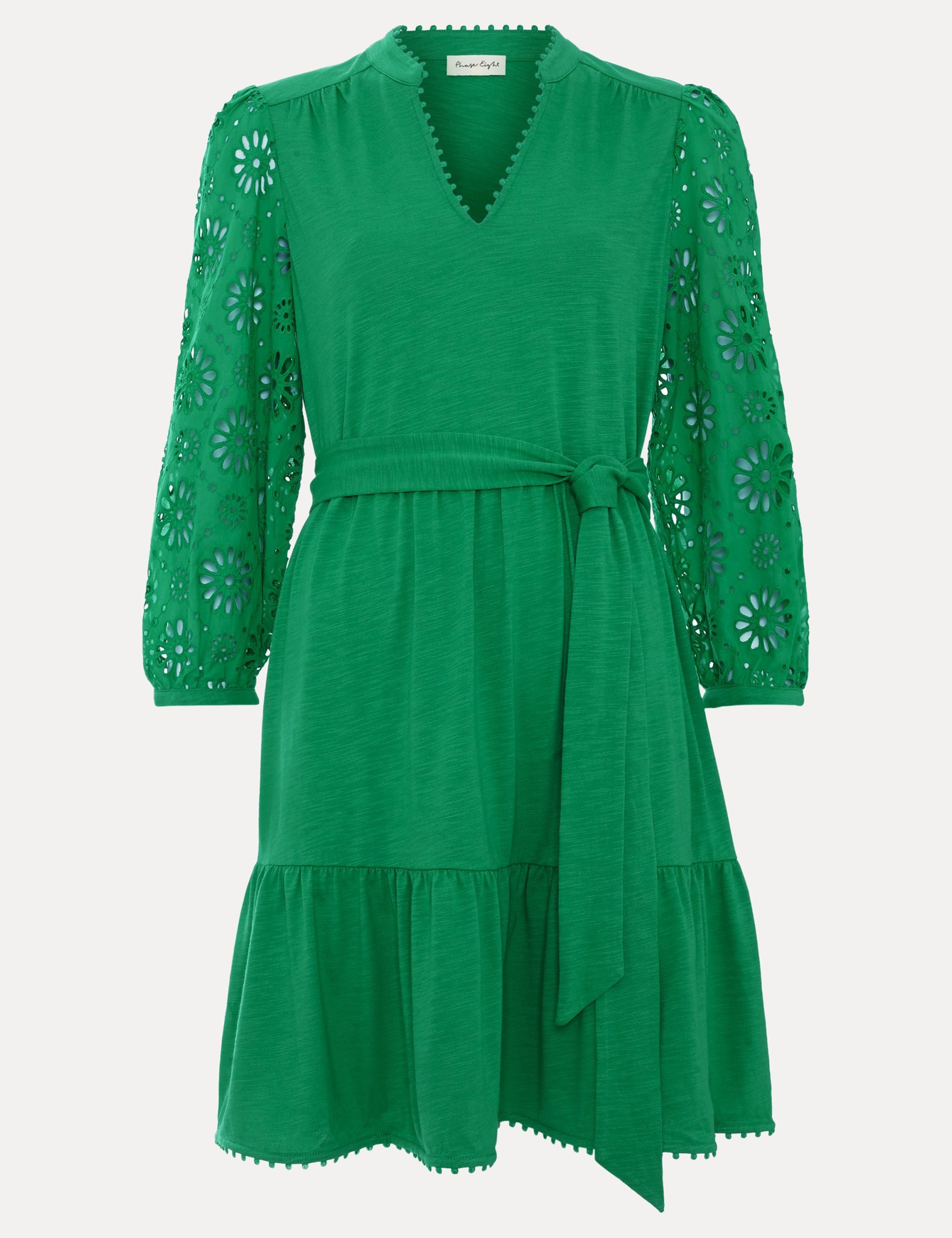 Cotton Blend Broderie V-Neck Mini Dress 2 of 6