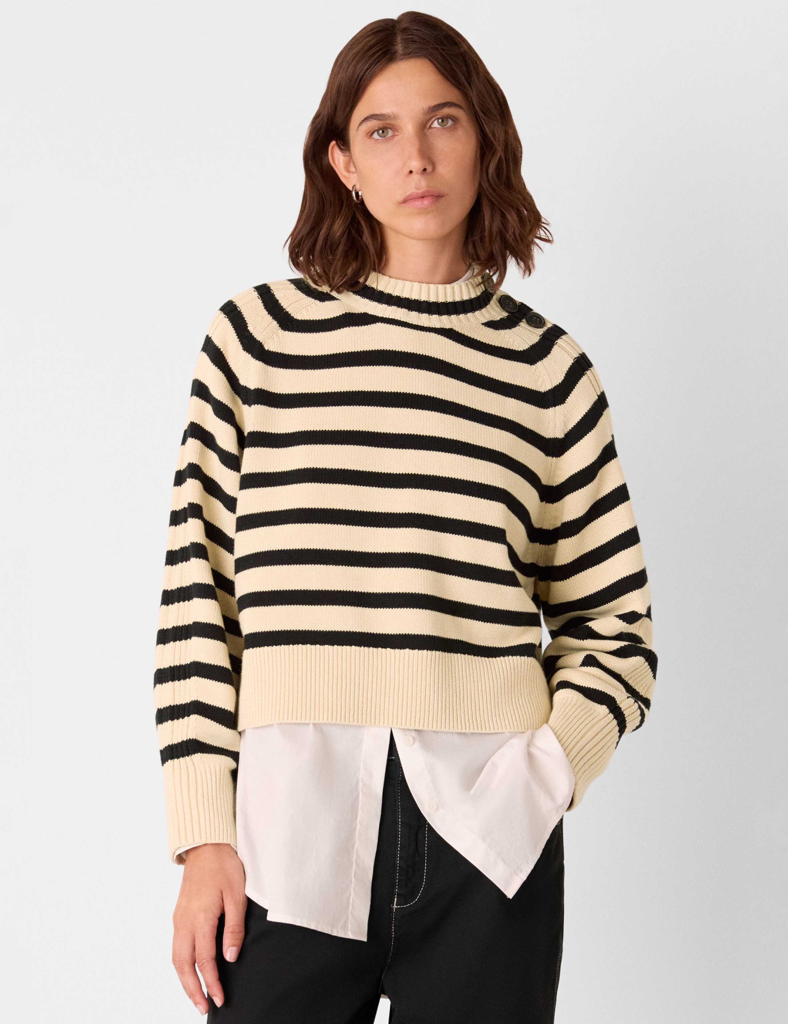 Pure Cotton Striped High Neck Jumper 1 of 4