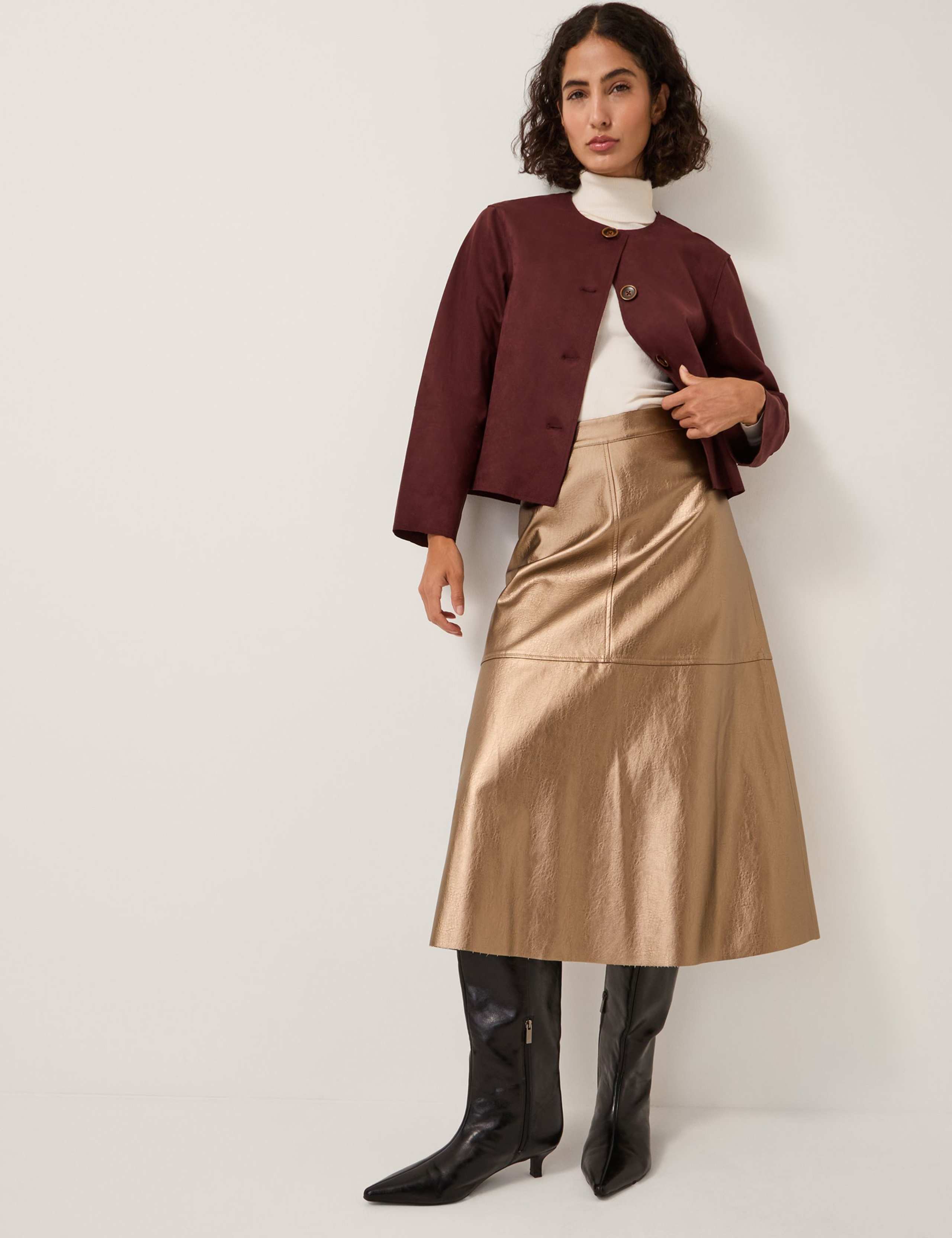 Leather Look Metallic Midi A-Line Skirt 2 of 4