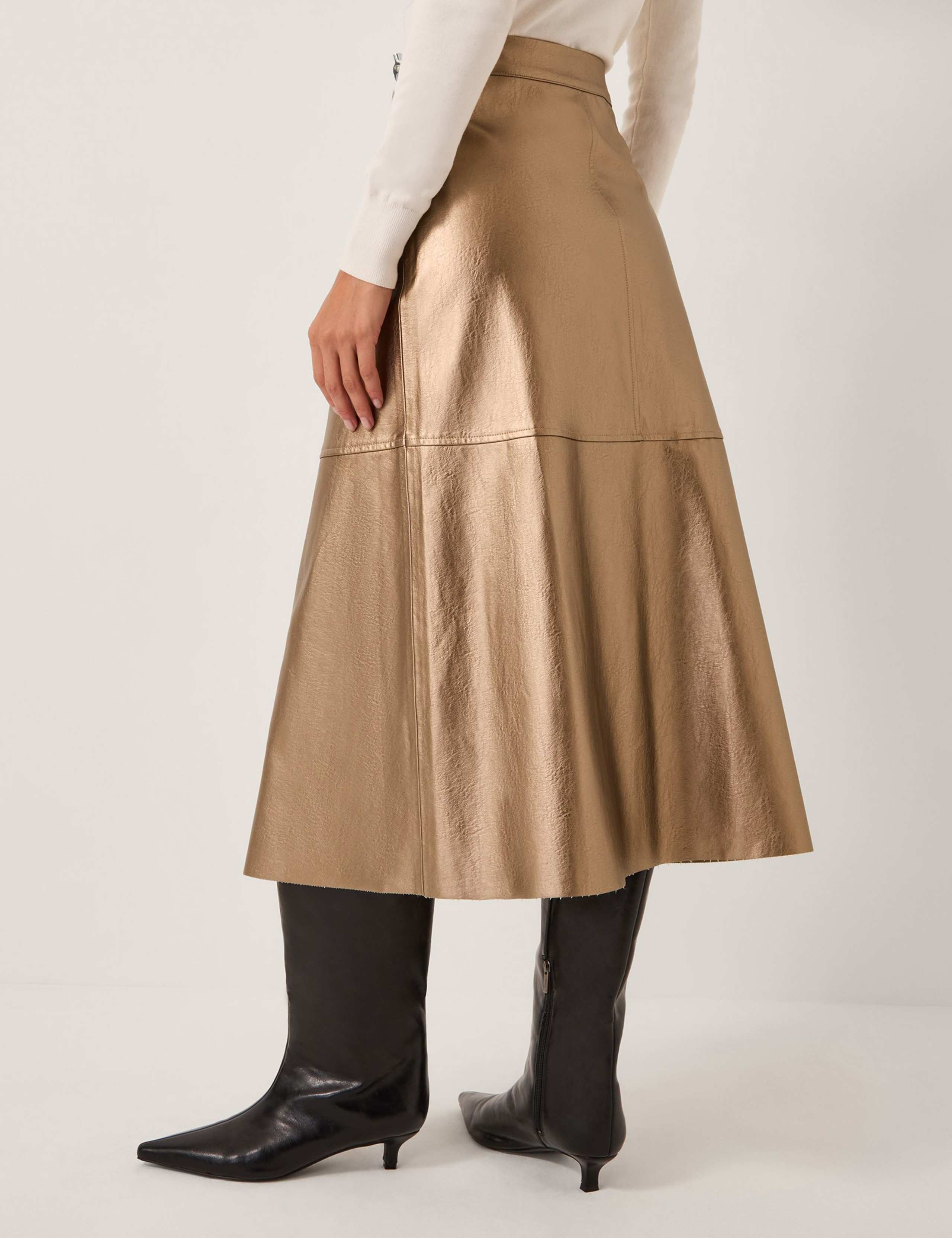 Leather Look Metallic Midi A-Line Skirt 4 of 4