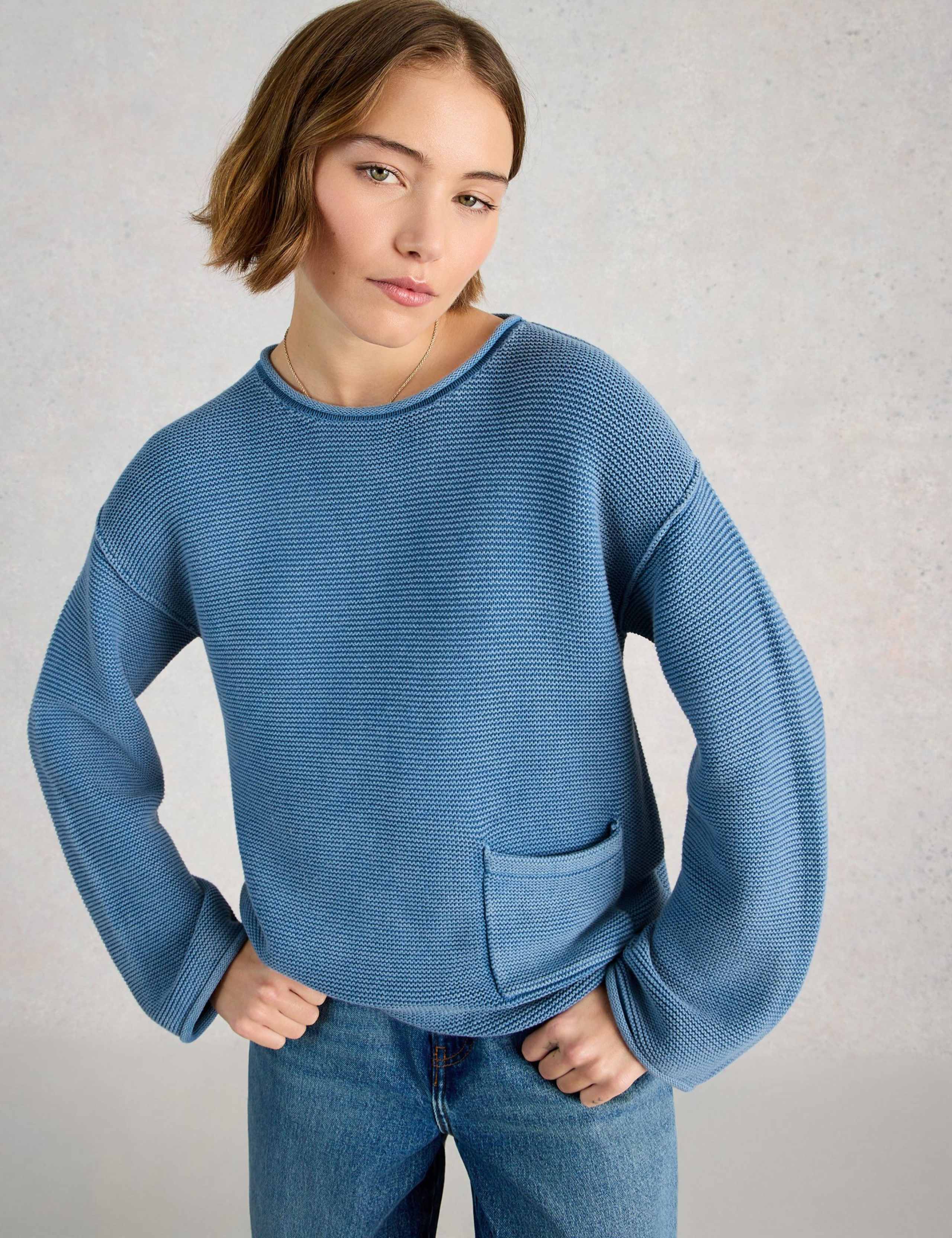 Pure Cotton Textured Crew Neck Jumper 3 of 6