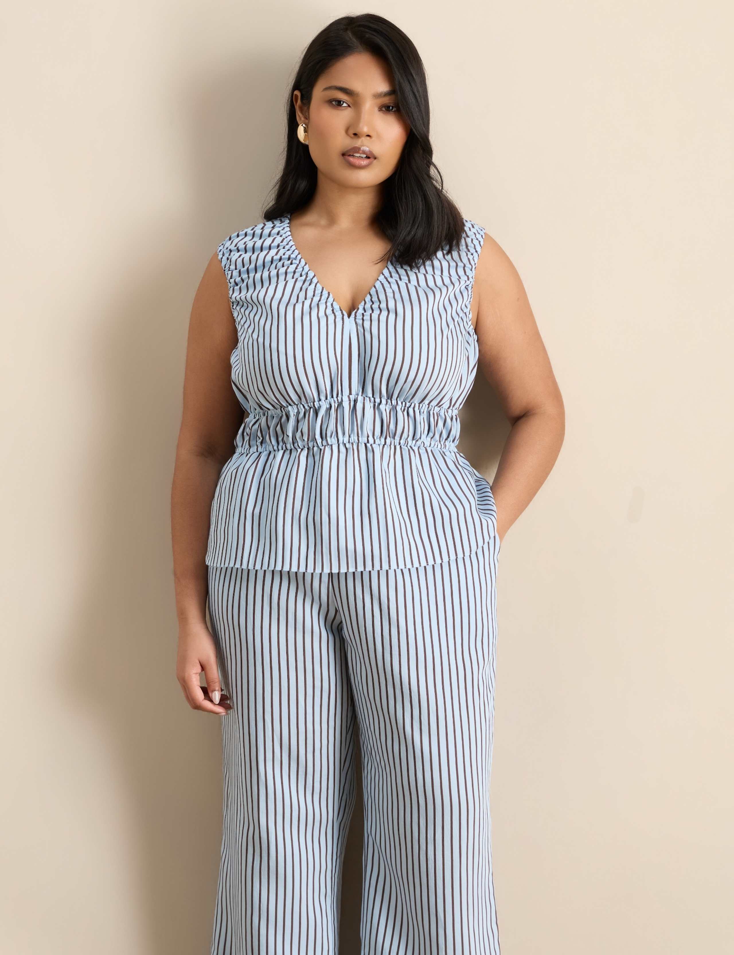 Modal Rich Striped V-Neck Peplum Top 2 of 6