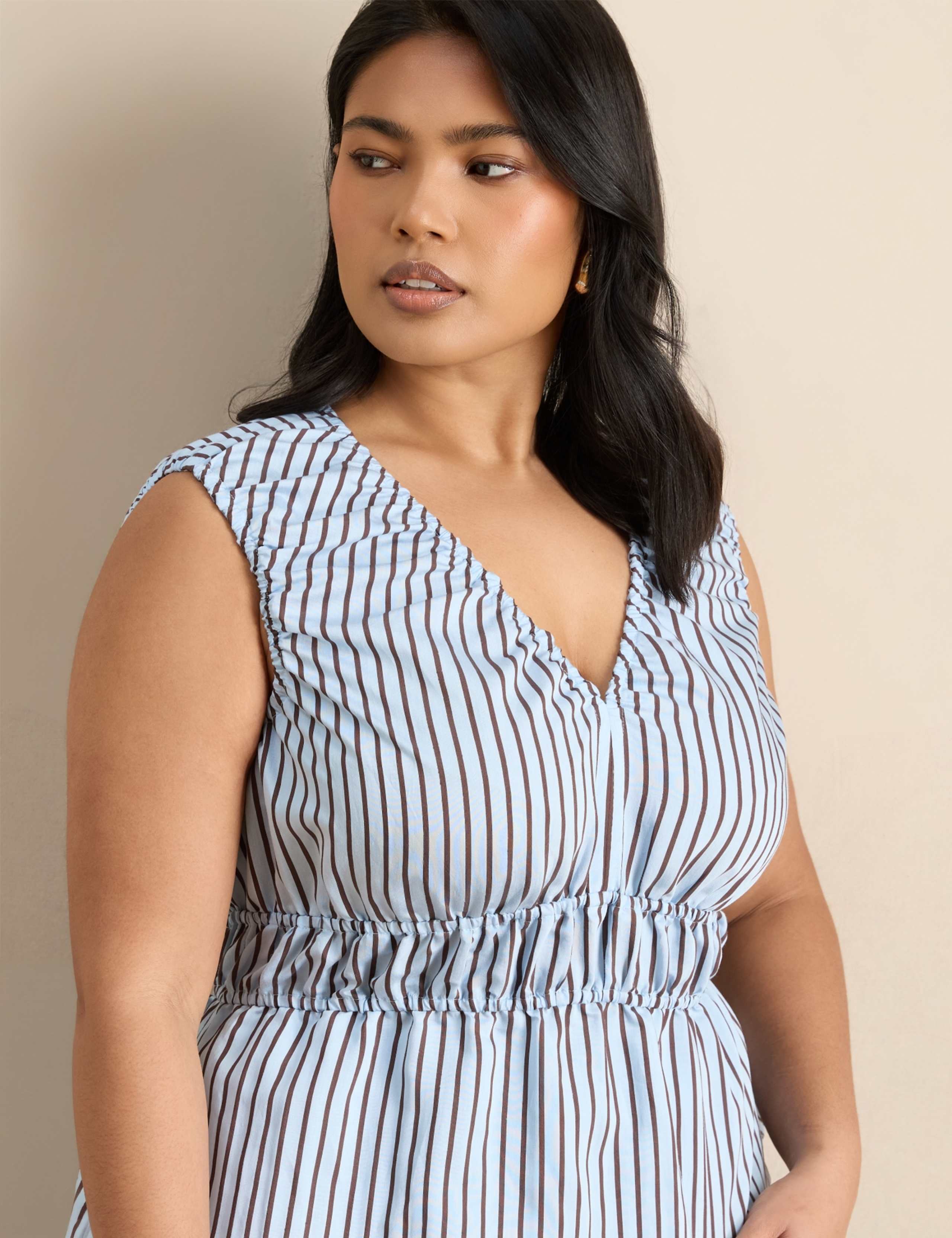 Modal Rich Striped V-Neck Peplum Top 4 of 6