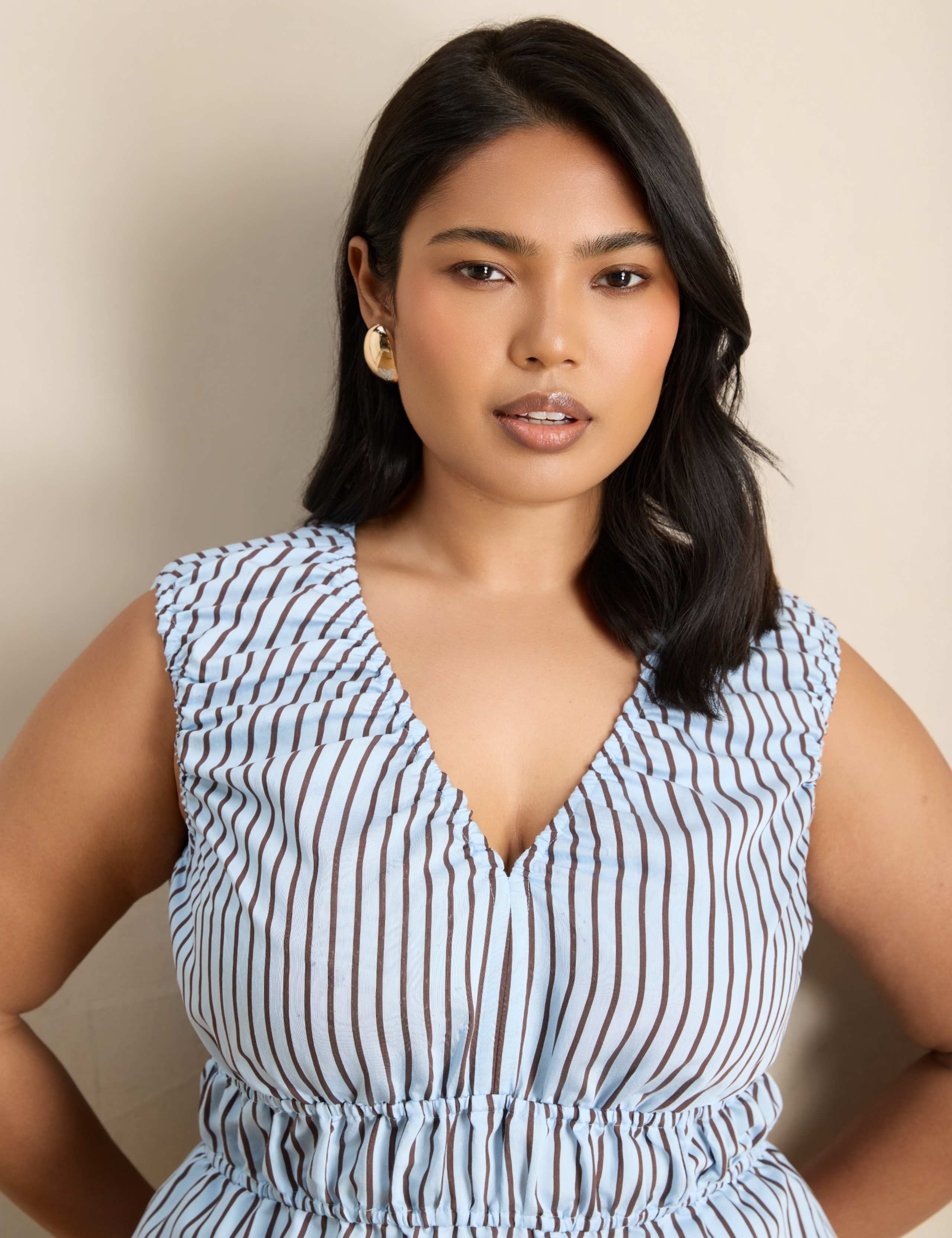 Modal Rich Striped V-Neck Peplum Top 6 of 6