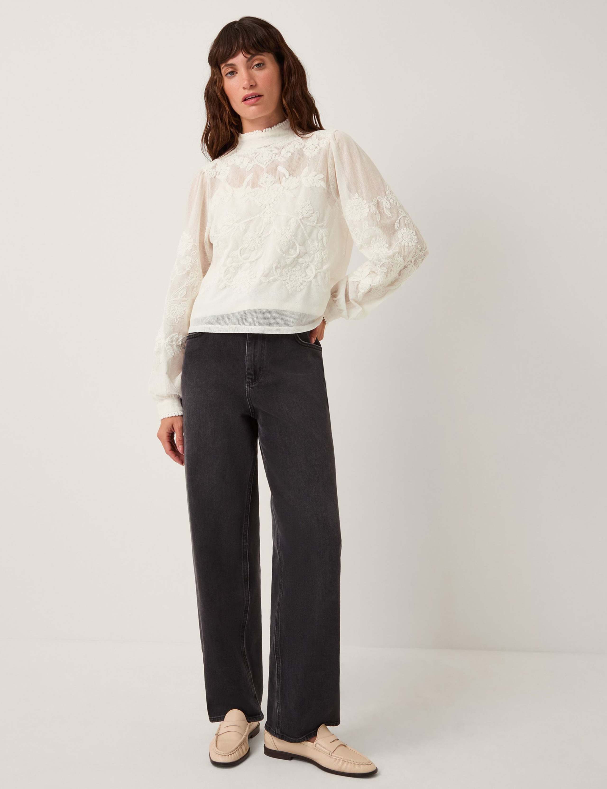 Pure Cotton Embroidered Lace High Neck Top 3 of 4