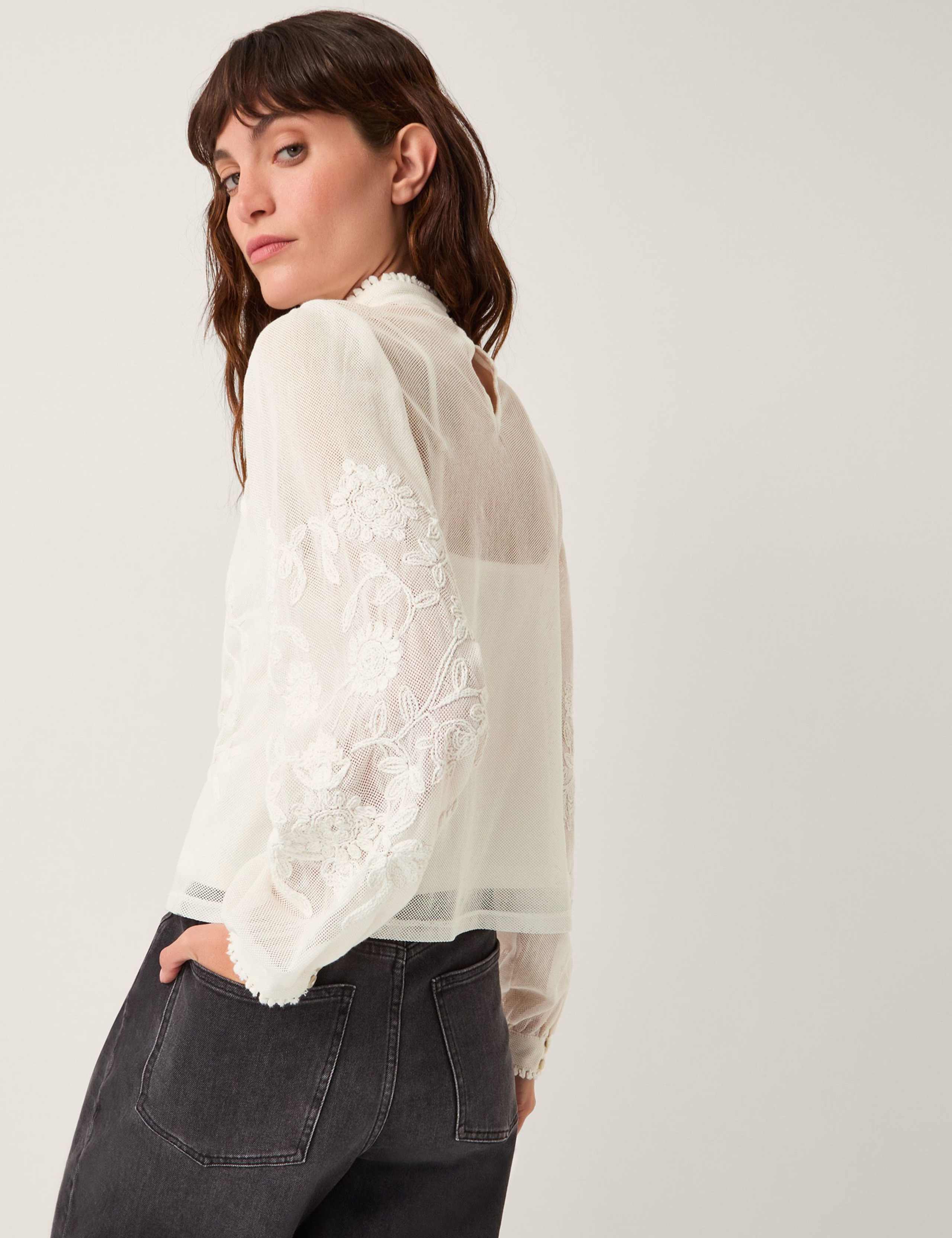 Pure Cotton Embroidered Lace High Neck Top 4 of 4