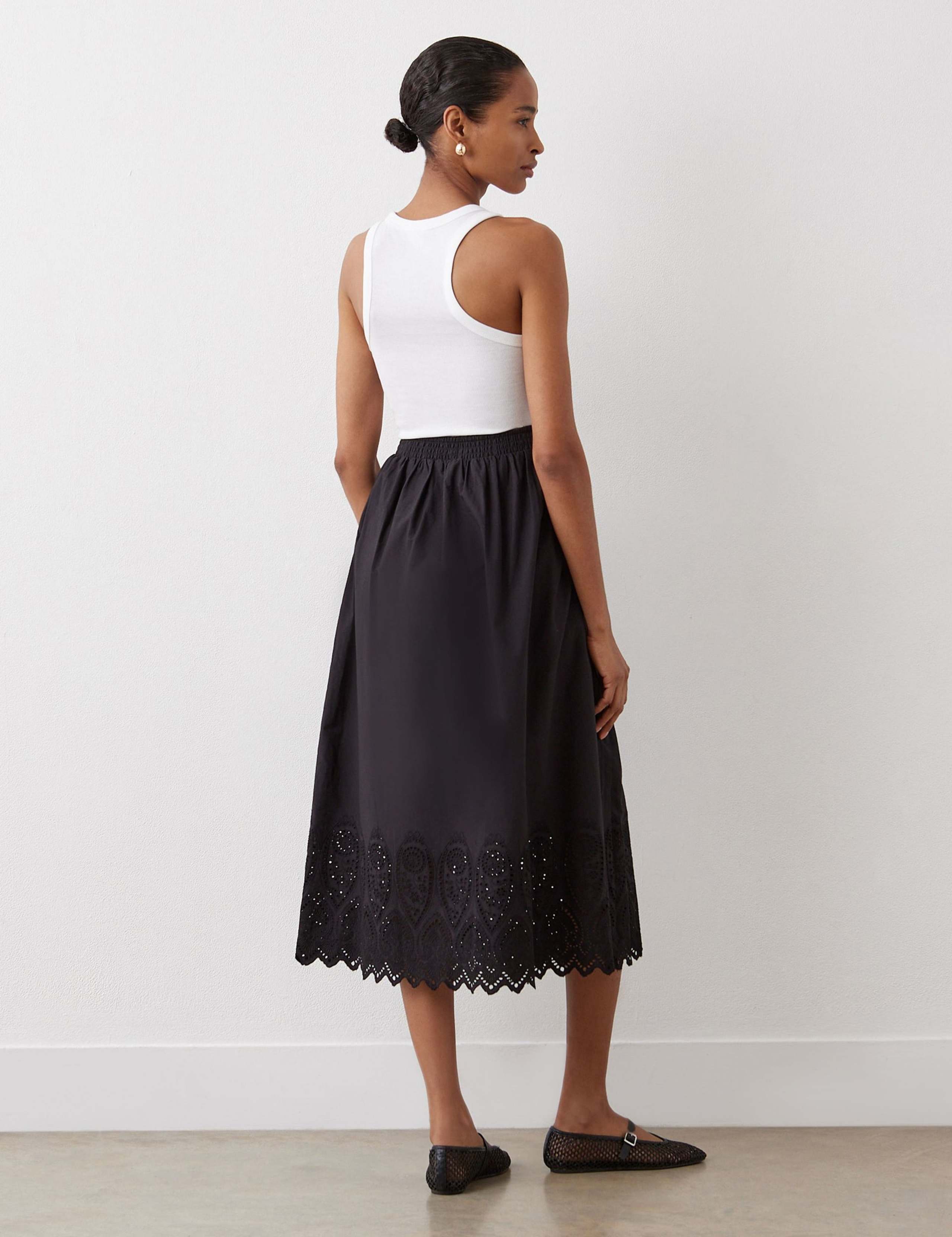 Pure Cotton Broderie Midi A-Line Skirt 2 of 4