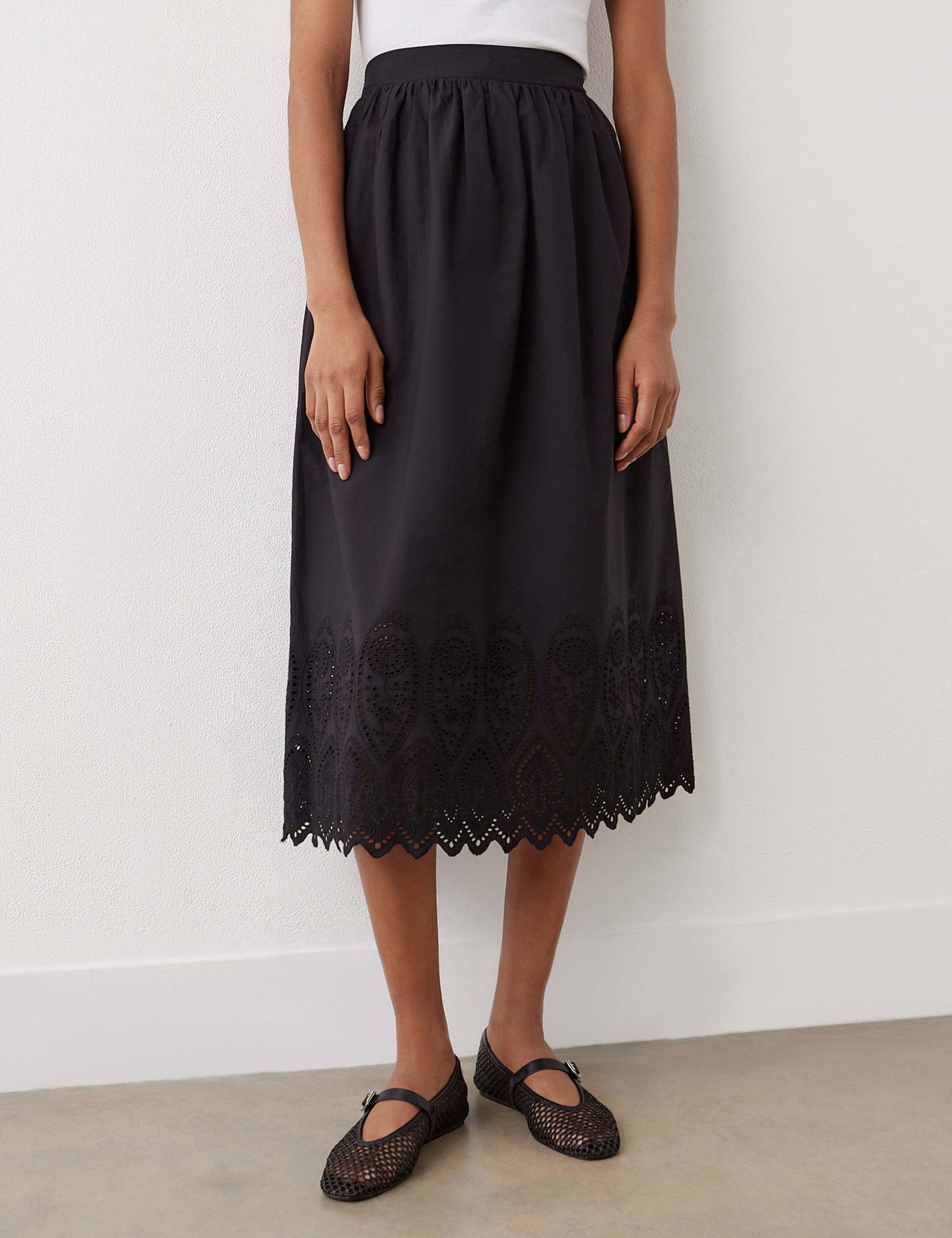 Pure Cotton Broderie Midi A-Line Skirt 3 of 4