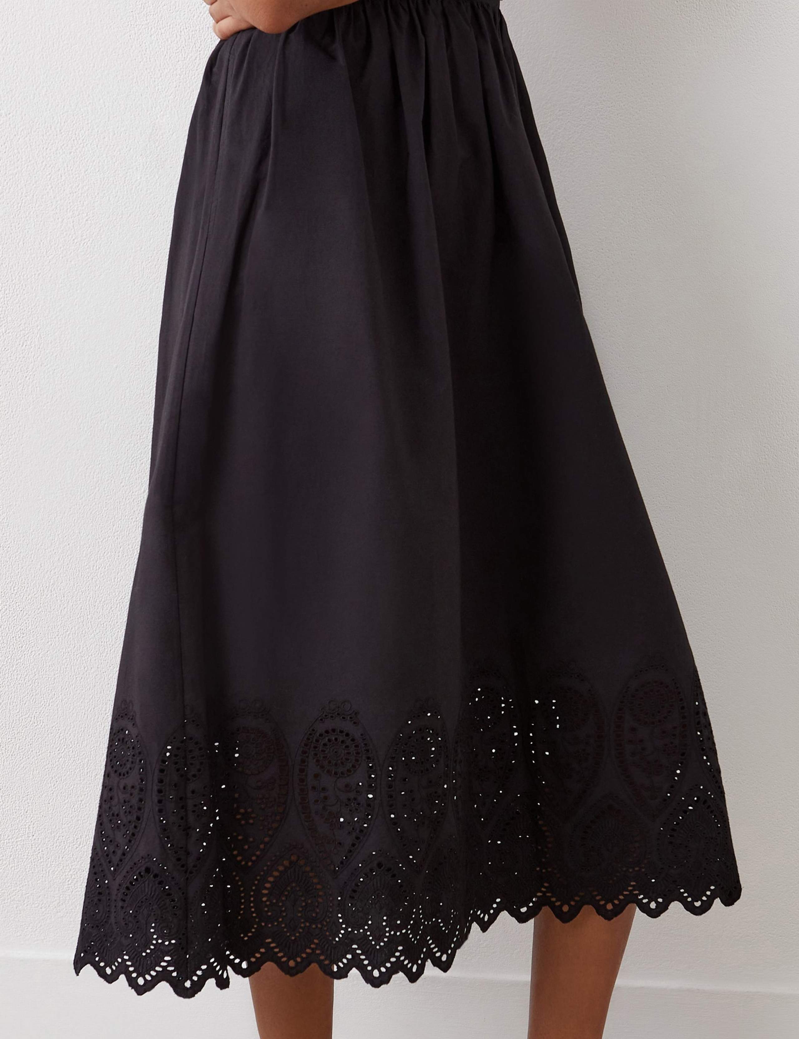 Pure Cotton Broderie Midi A-Line Skirt 4 of 4