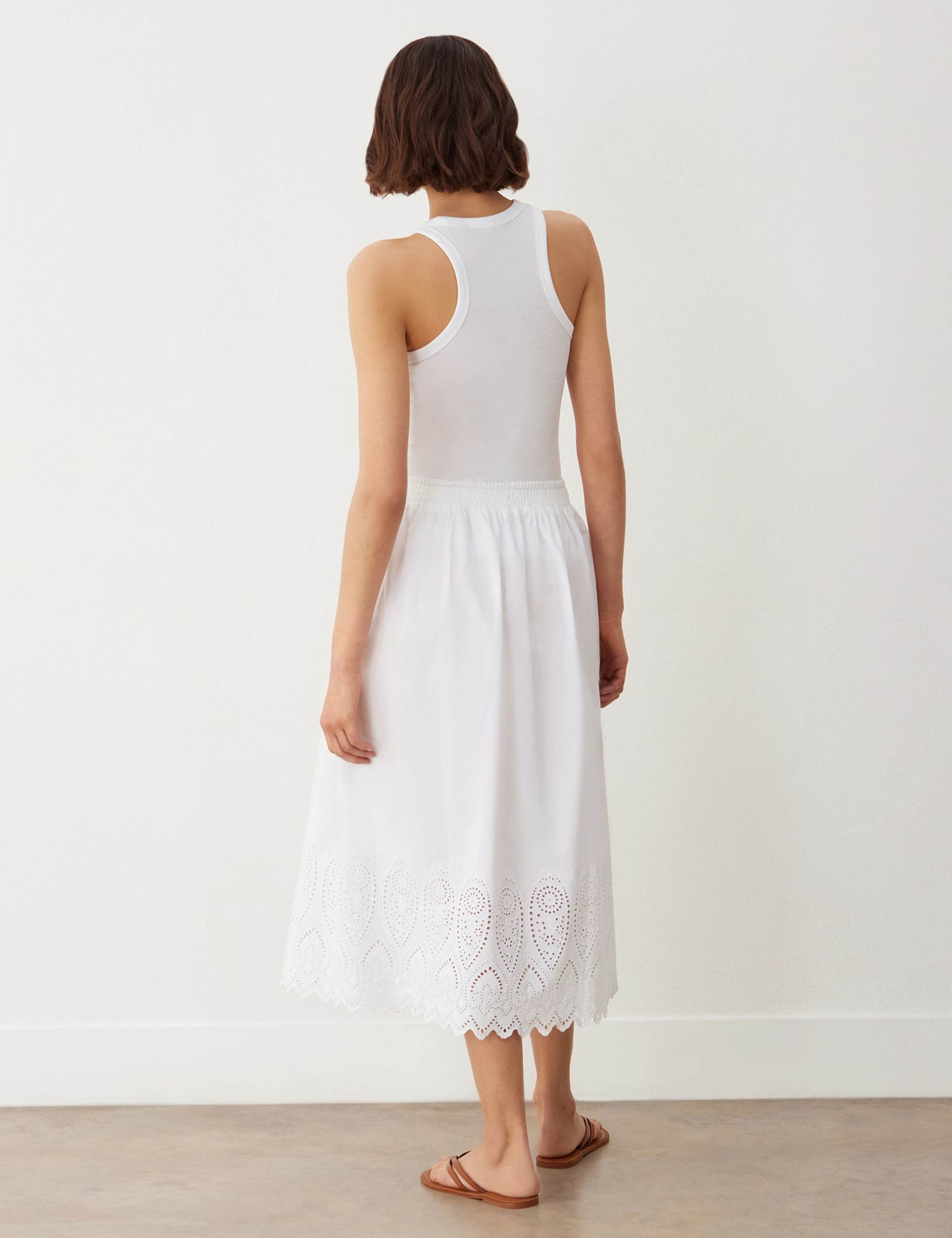 Pure Cotton Broderie Midi A-Line Skirt 2 of 4