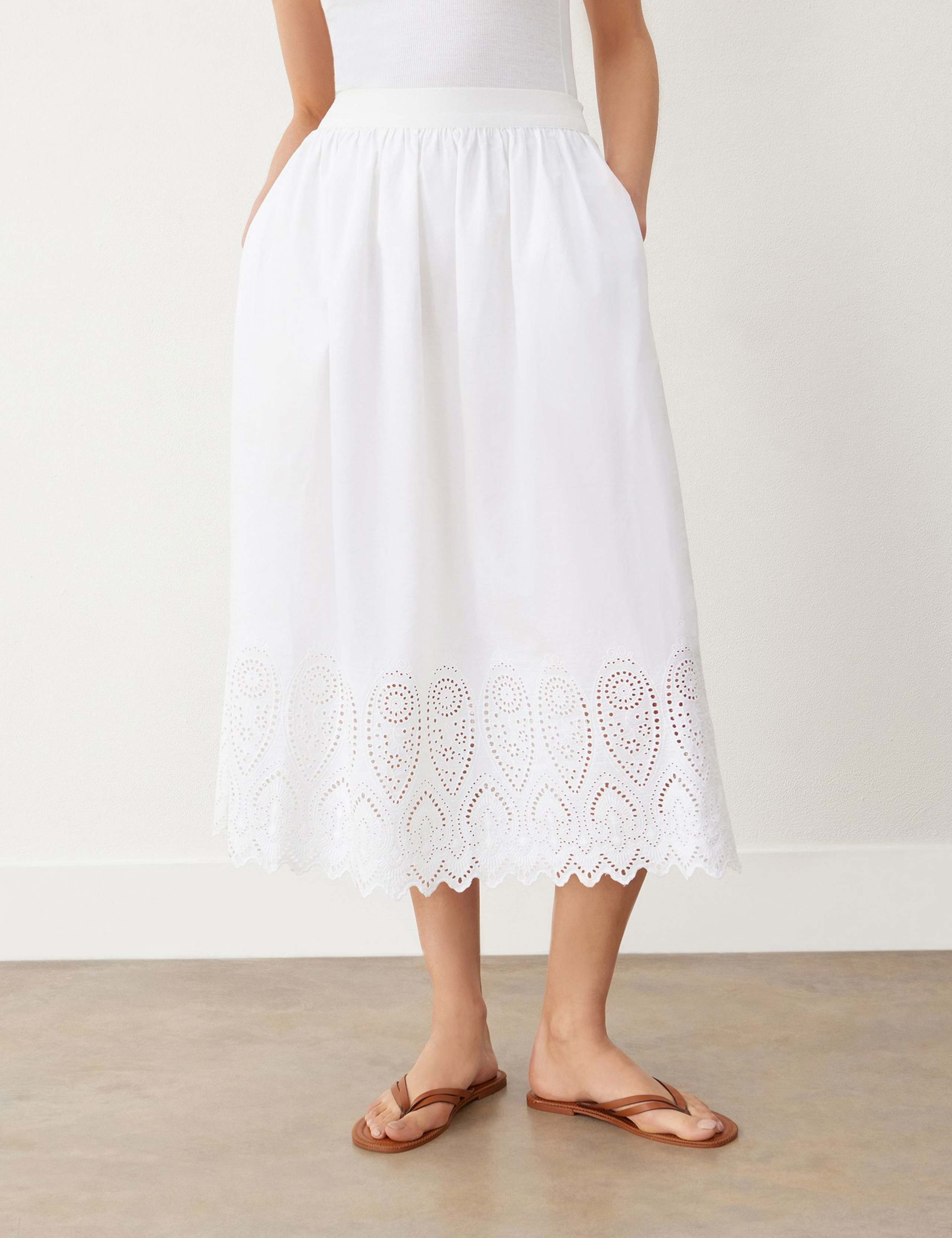 Pure Cotton Broderie Midi A-Line Skirt 3 of 4