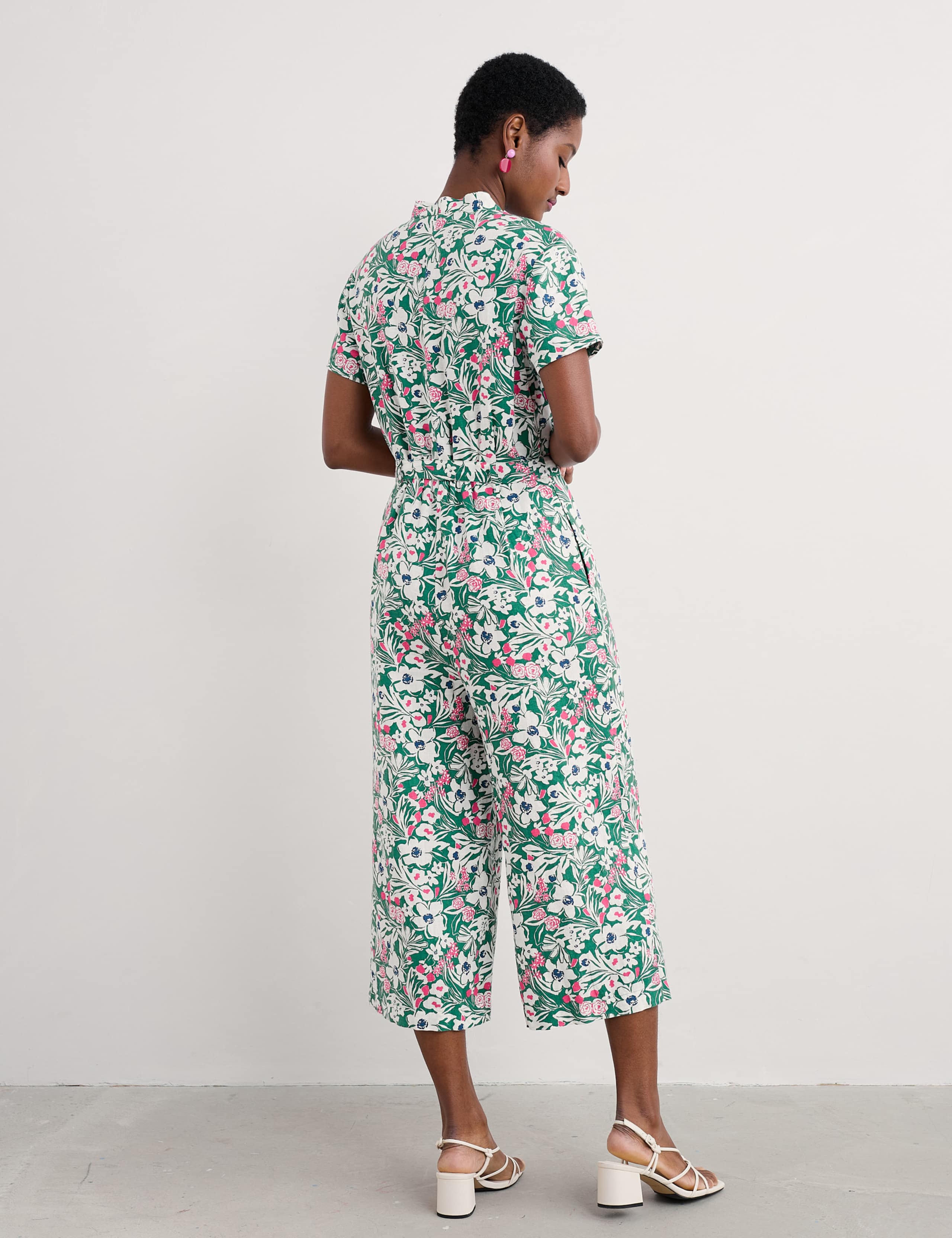 Pure Linen Floral Cropped Jumpsuit 4 of 4