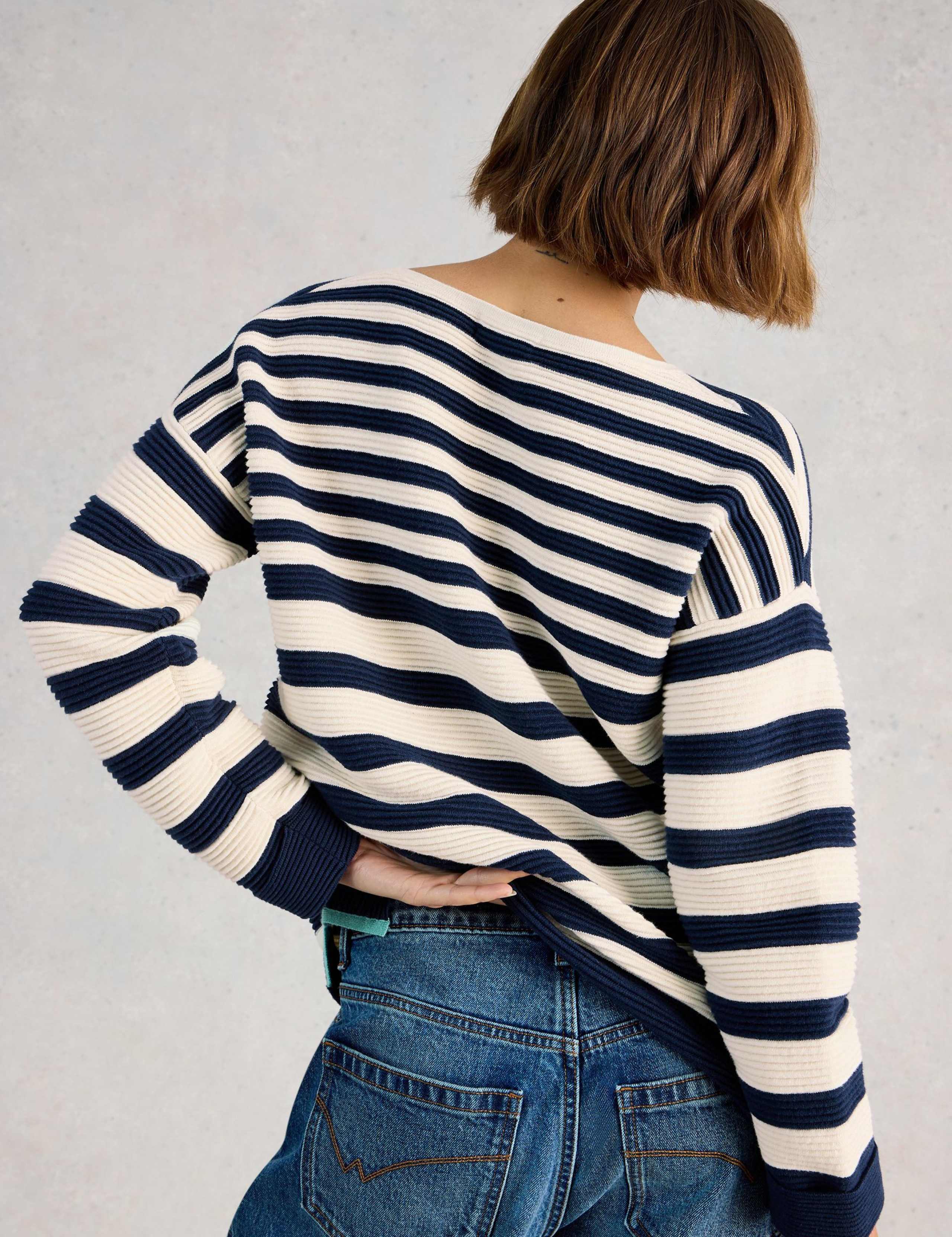Pure Cotton Striped Split Hem Jumper 4 of 6