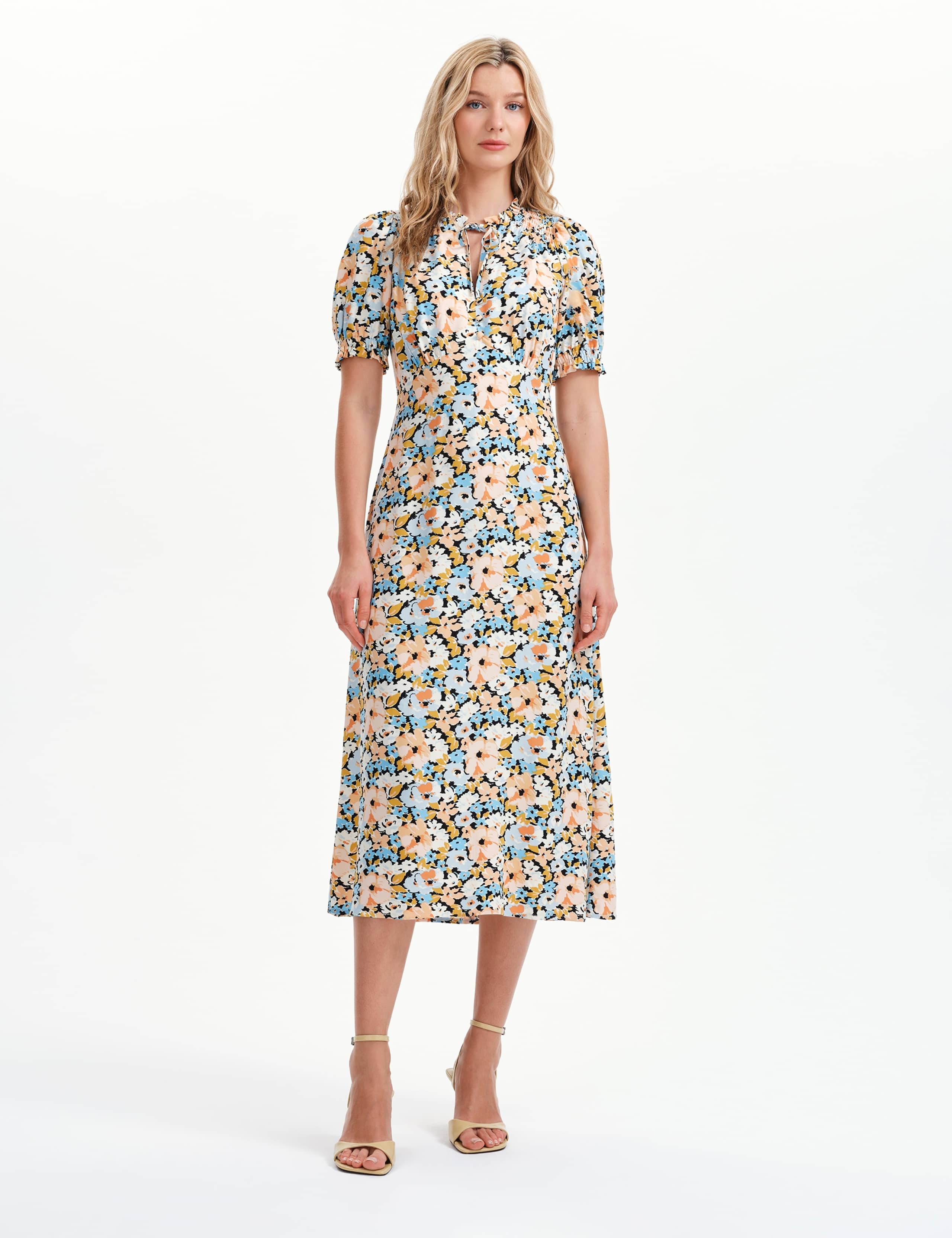 Floral Tie Neck Midi Wasited Dress 1 of 10