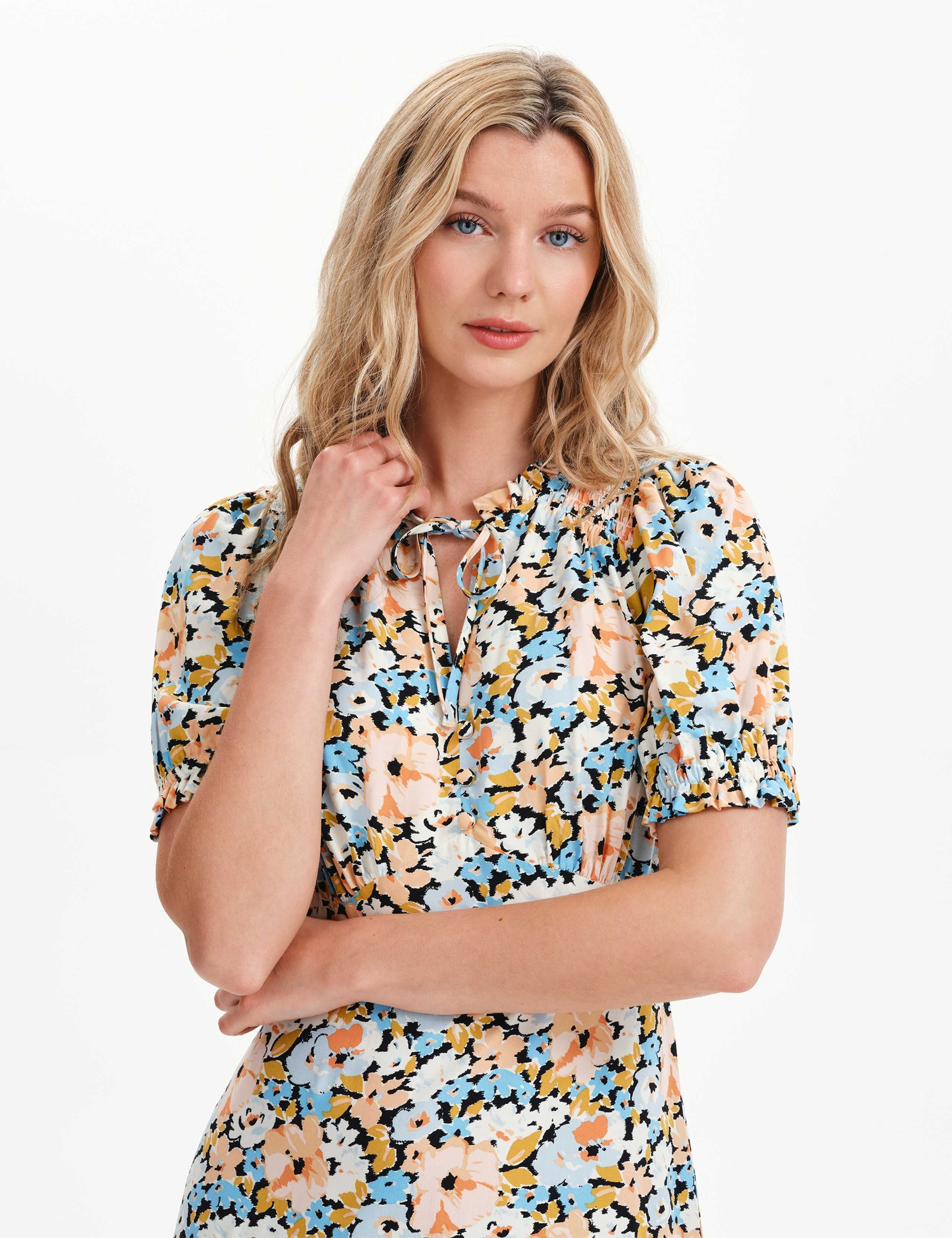 Floral Tie Neck Midi Wasited Dress 4 of 10