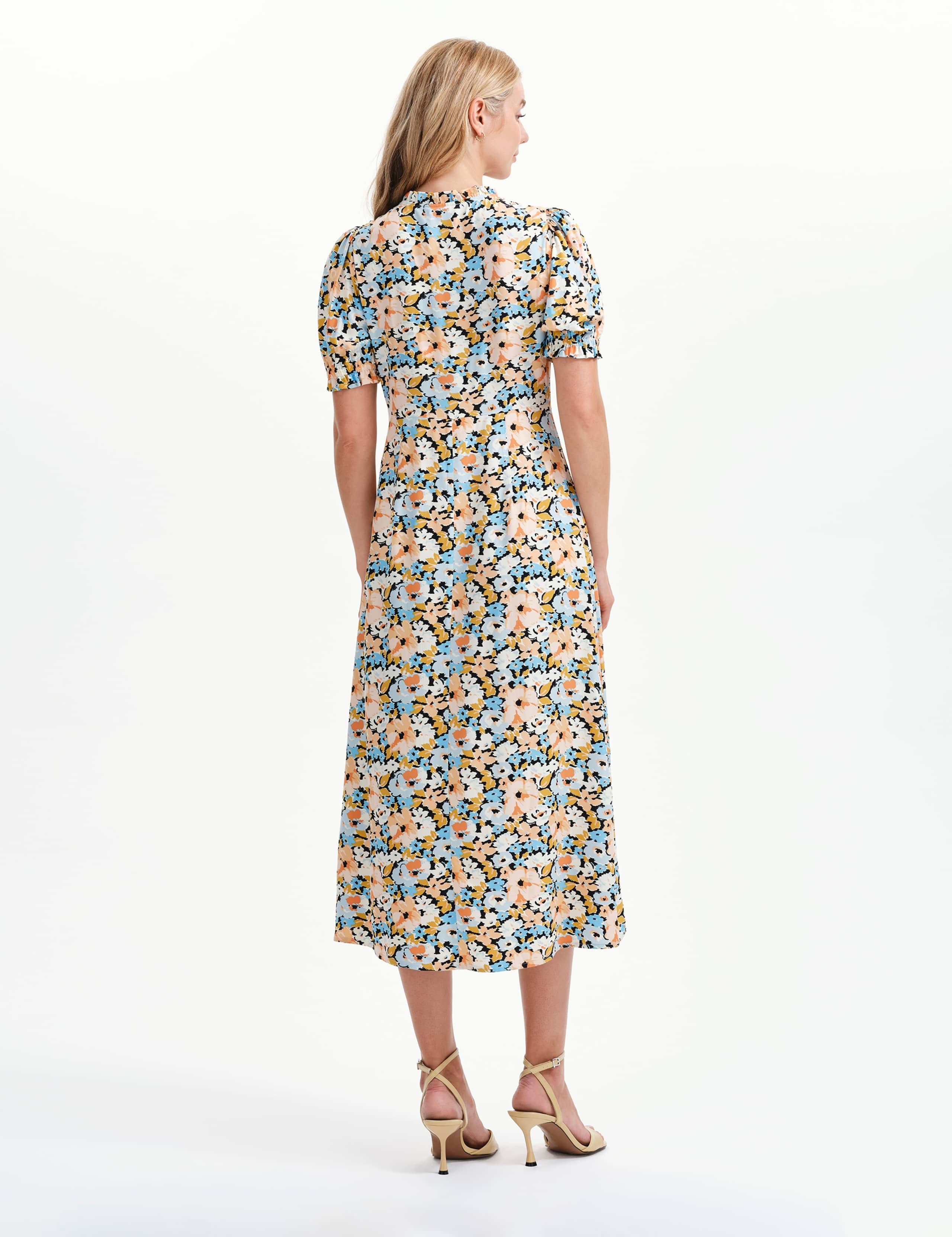 Floral Tie Neck Midi Wasited Dress 5 of 10