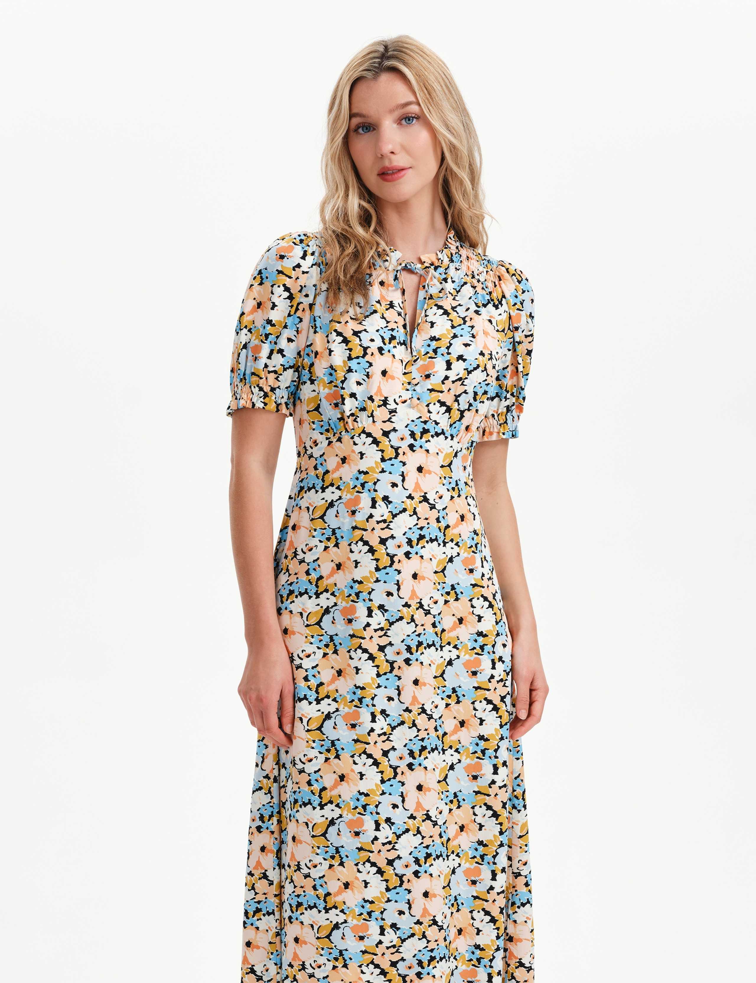 Floral Tie Neck Midi Wasited Dress 7 of 10