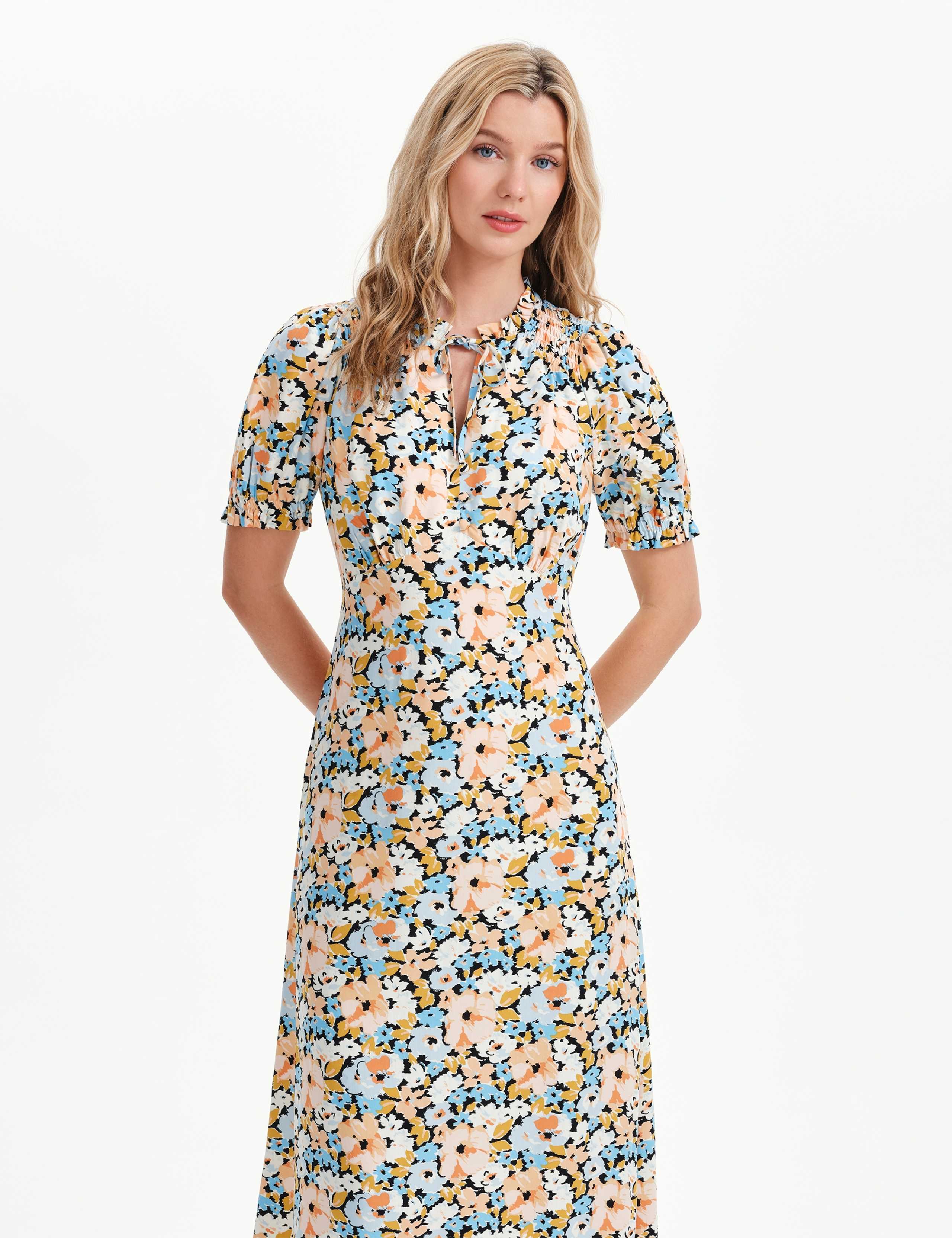 Floral Tie Neck Midi Wasited Dress 9 of 10