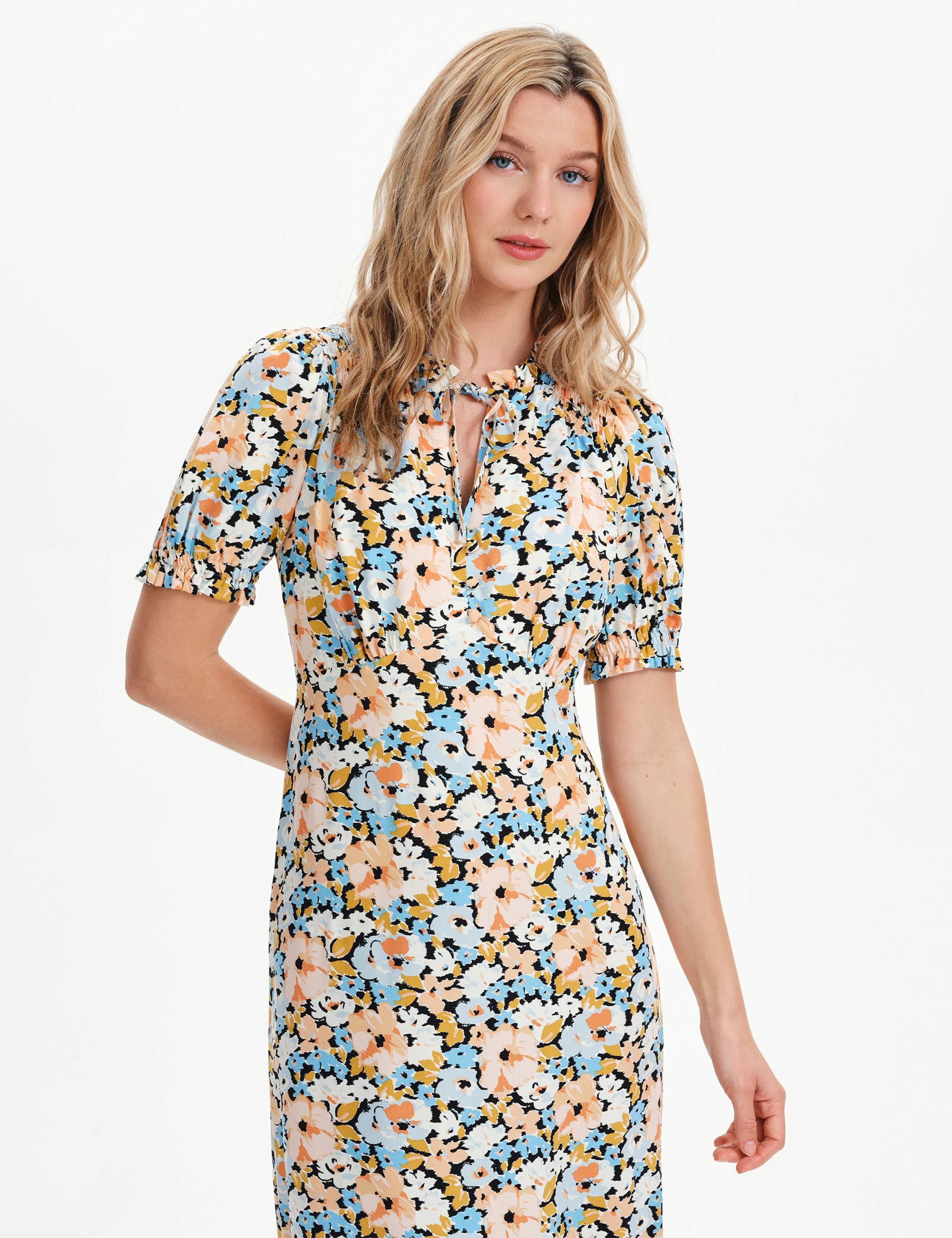Floral Tie Neck Midi Wasited Dress 10 of 10