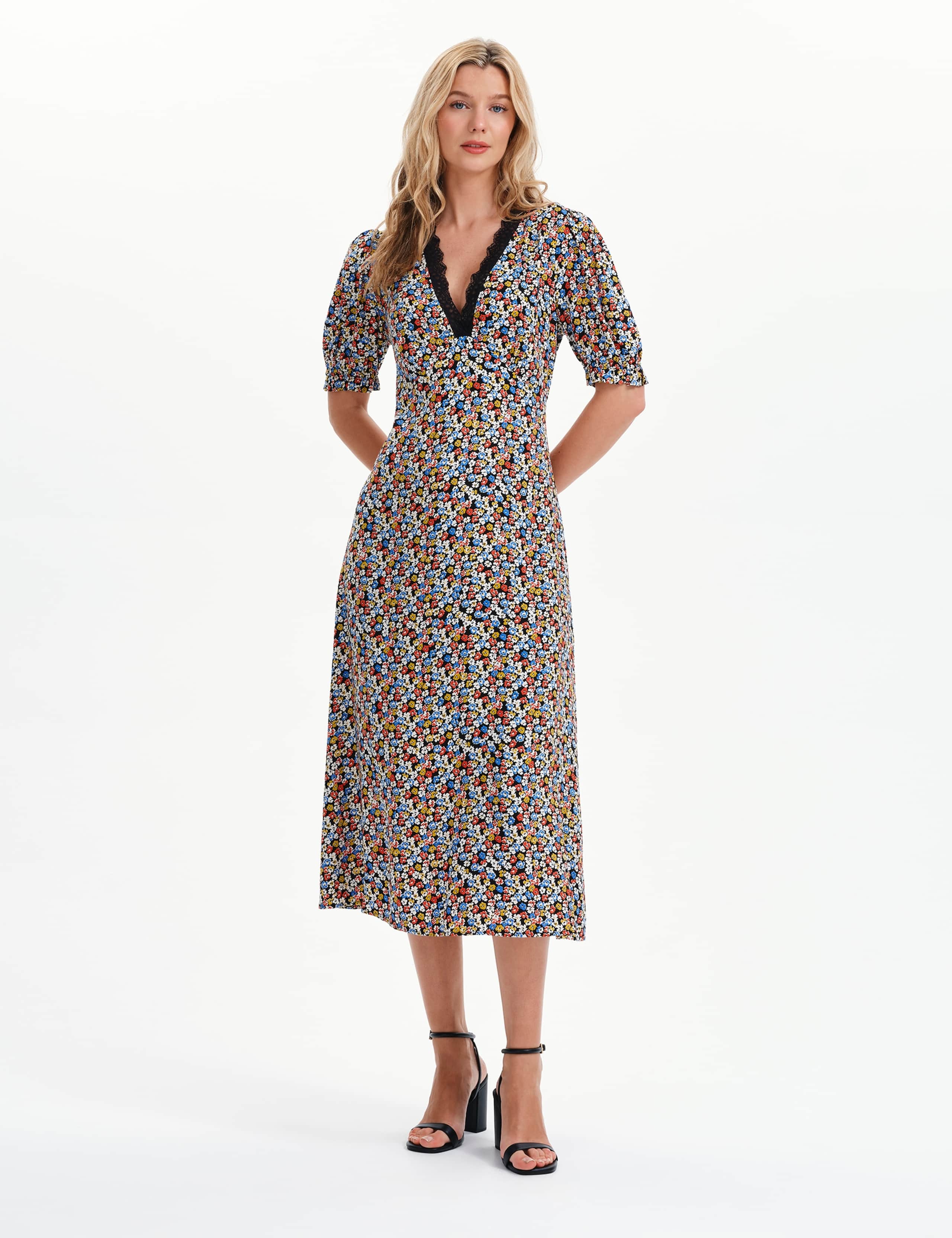 Floral Lace Trim Midi Waisted Dress 7 of 7