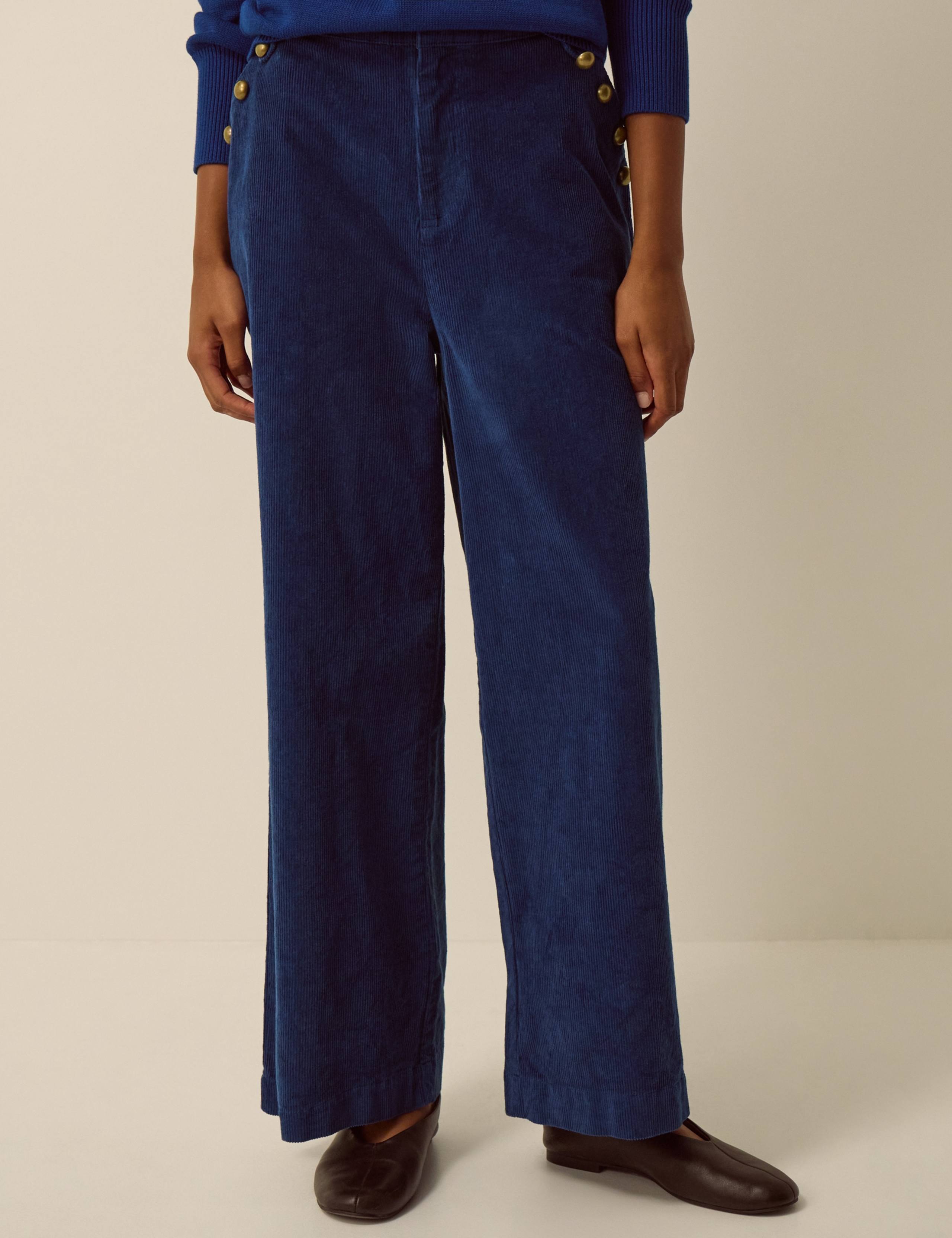Plain Wide Leg Cotton Trousers 1 of 4