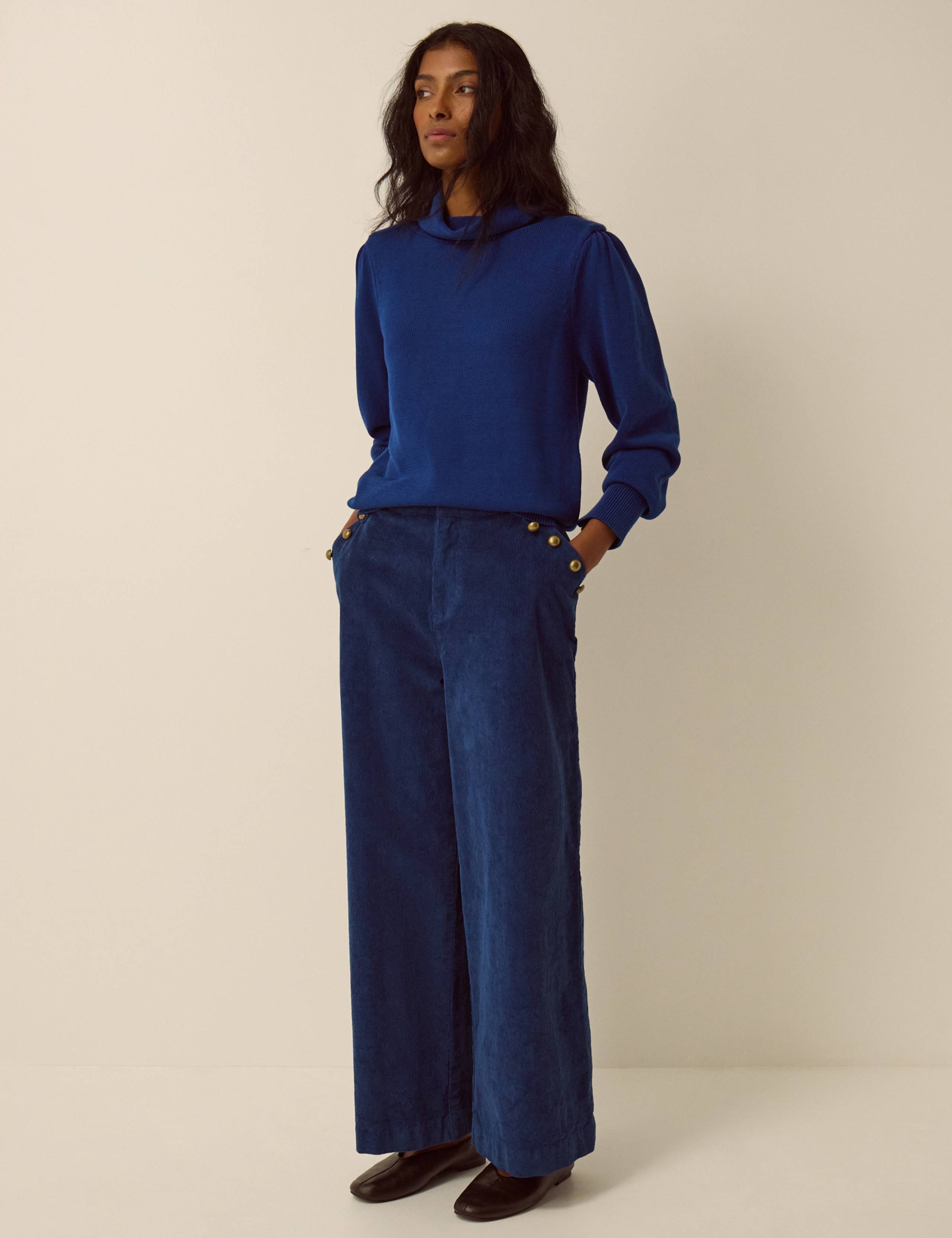 Plain Wide Leg Cotton Trousers 2 of 4