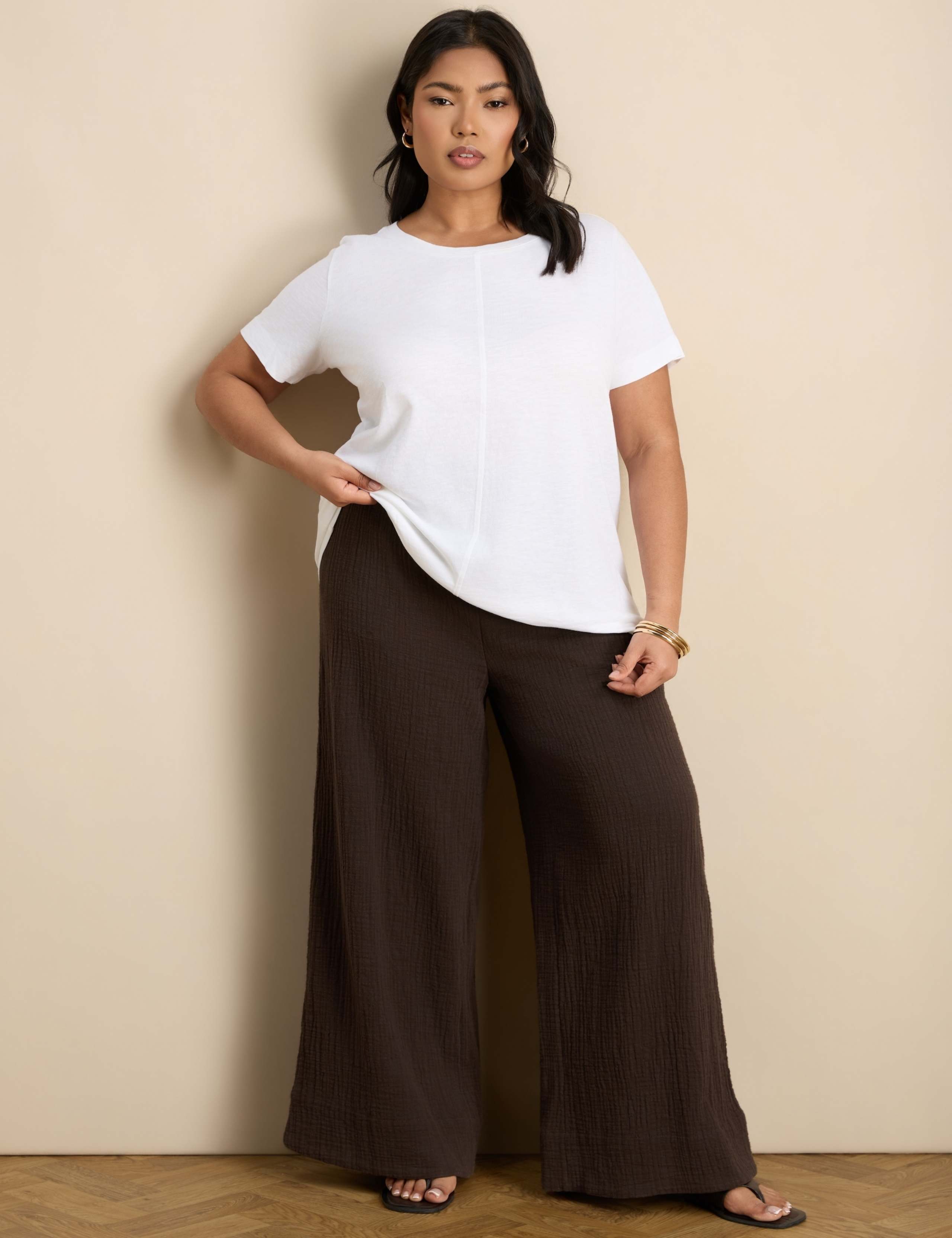 Pure Cotton Textured Wide Leg Trousers 2 of 4