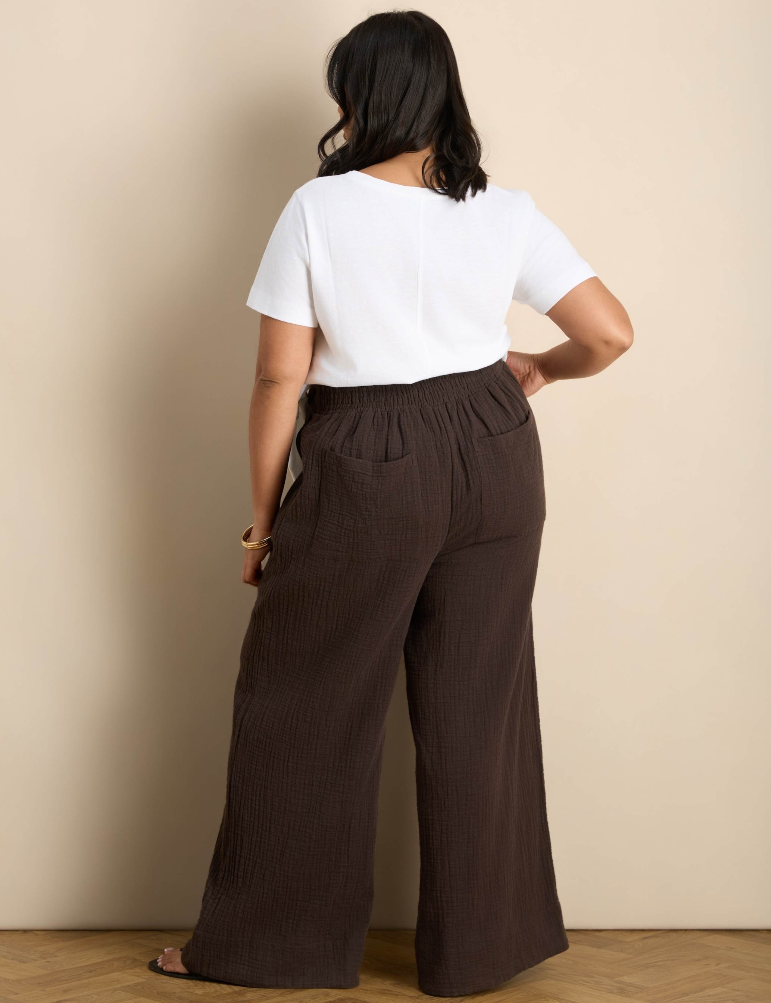 Pure Cotton Textured Wide Leg Trousers 3 of 4