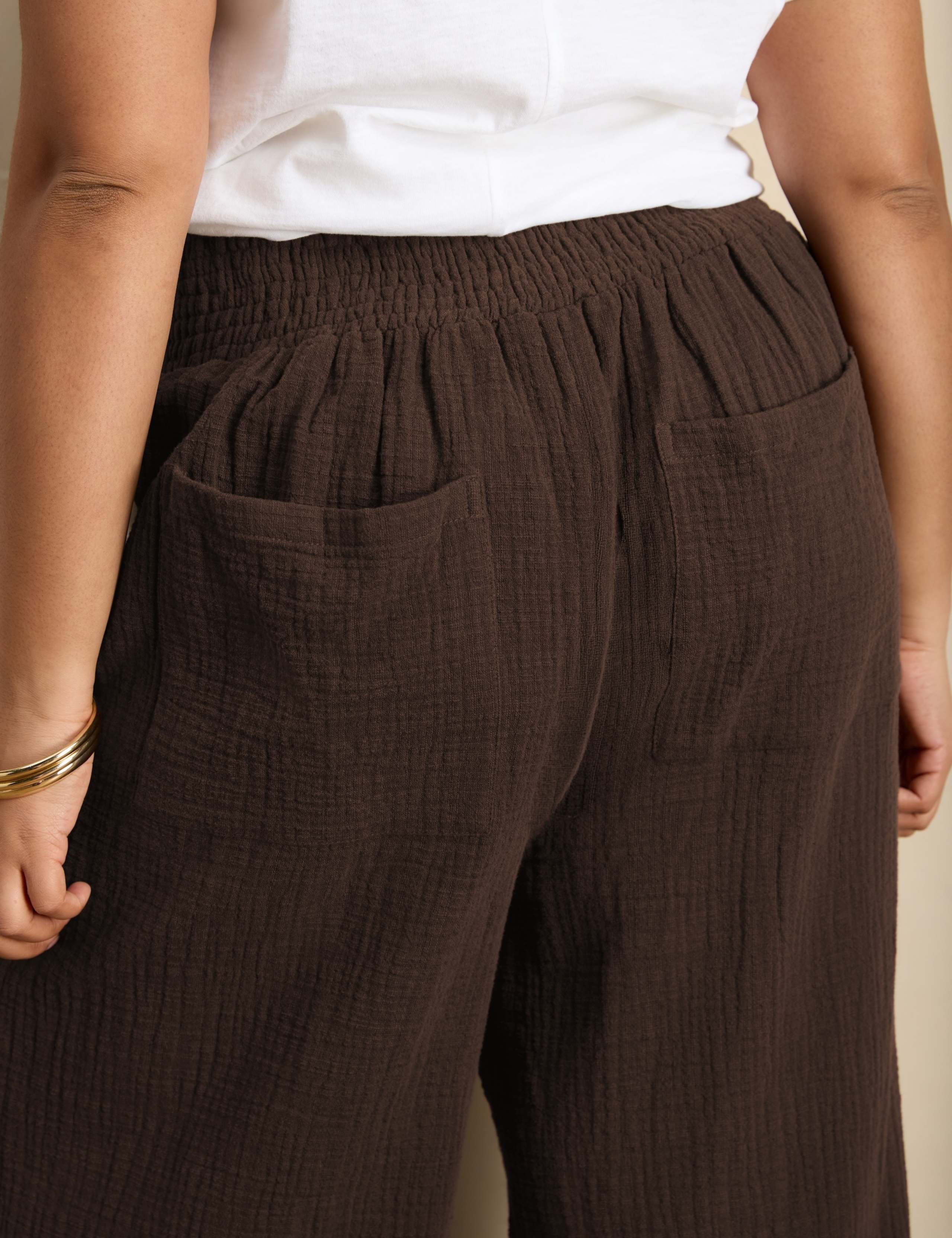 Pure Cotton Textured Wide Leg Trousers 4 of 4